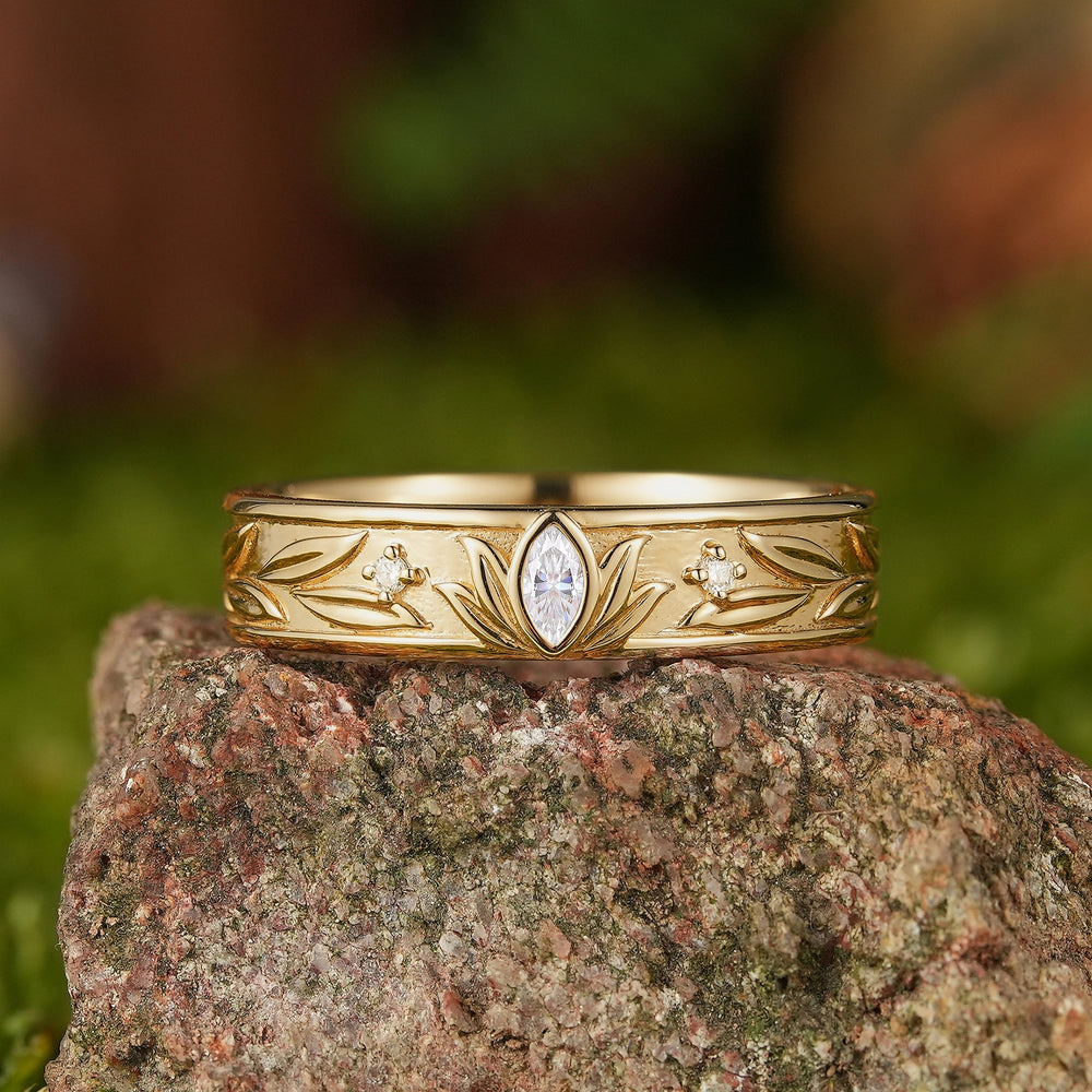 Floral Inspired | Lotus Wedding Band - Marquise Center