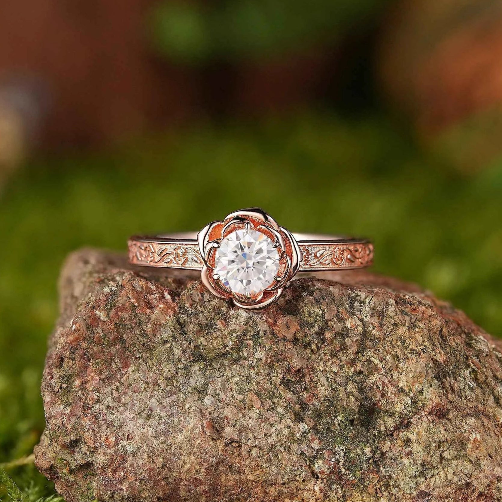 Floral Inspired | Moissanite Engagement Ring Rose Design