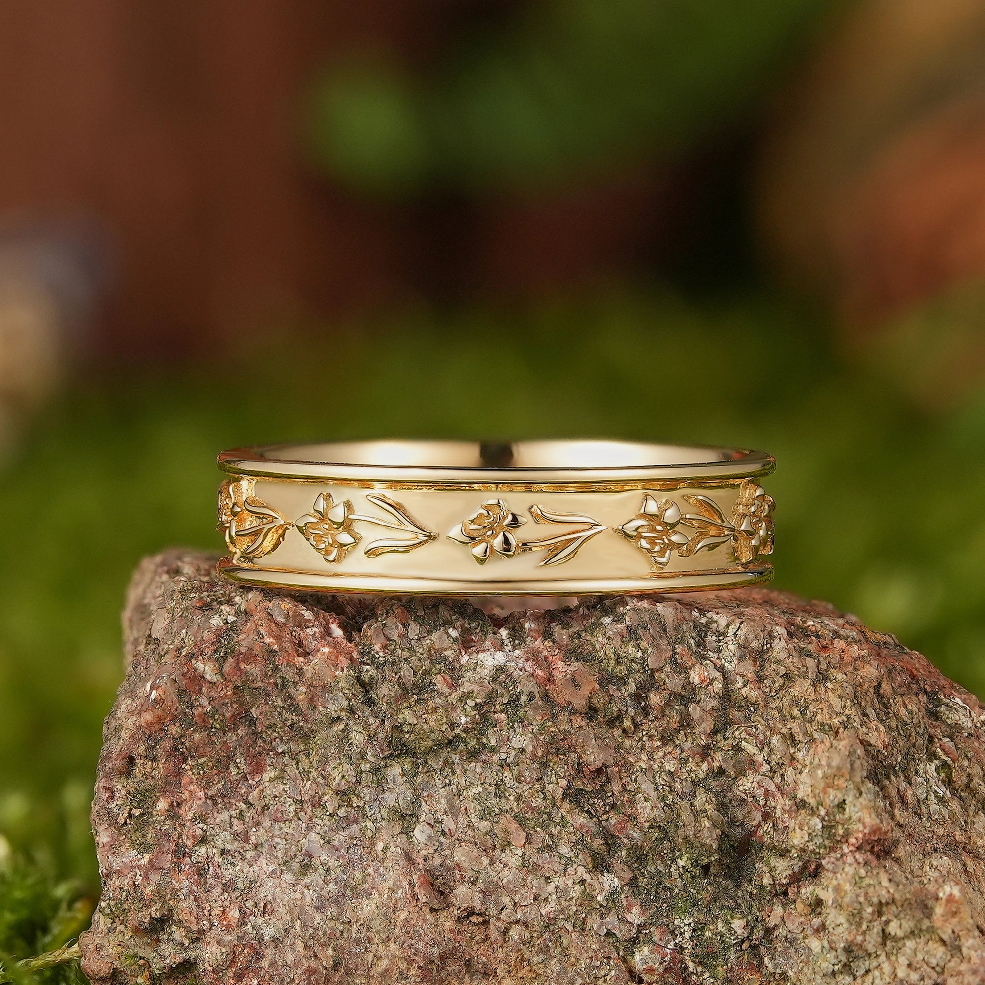Floral Inspired | Unique Poppy Wedding Band August Birth Flower