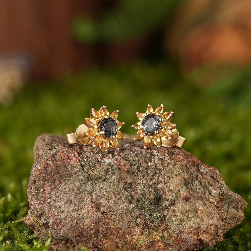 LCCjewelry | Unique Sunflower Yellow Gold Handmade Earrings