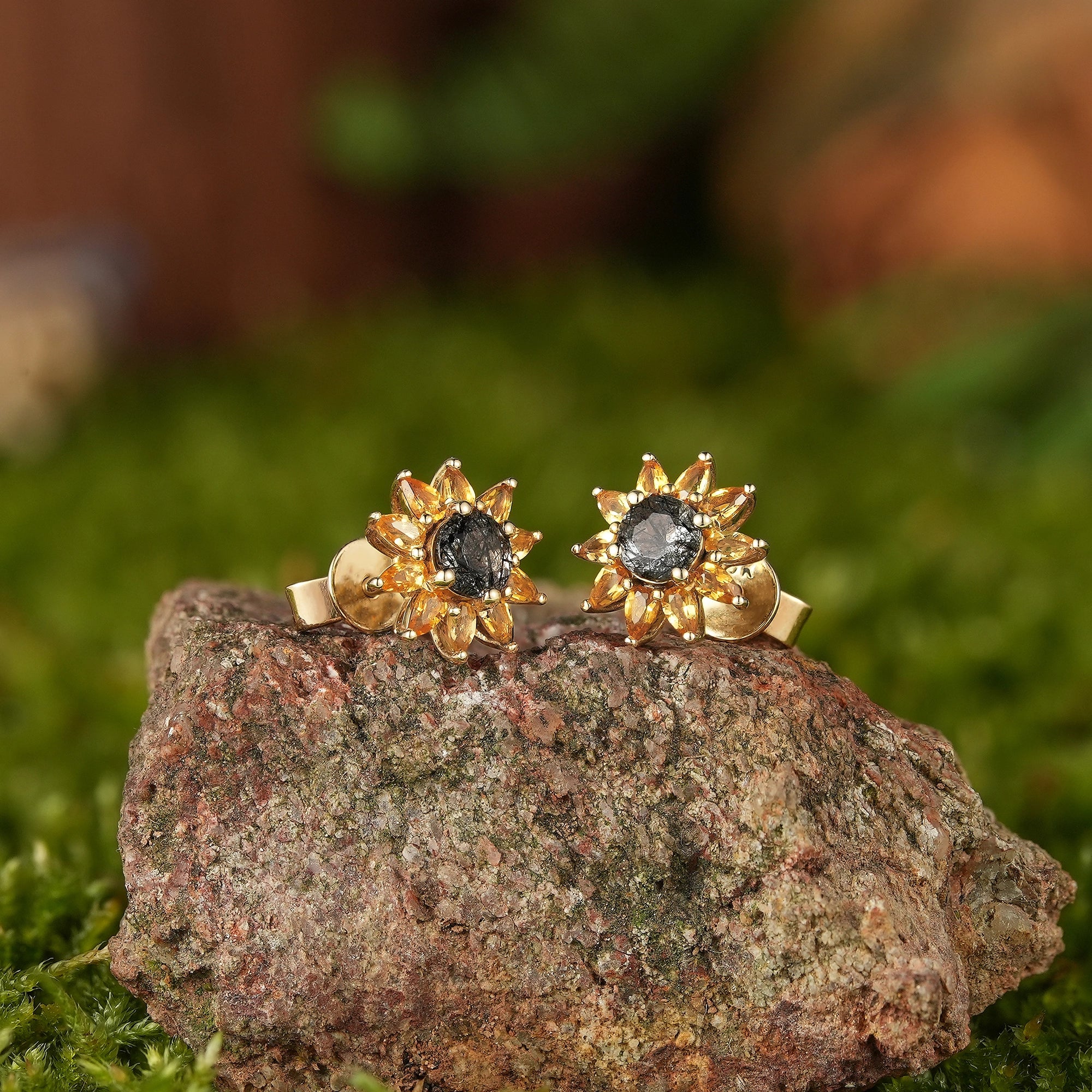 LCCjewelry | Unique Sunflower Yellow Gold Handmade Earrings
