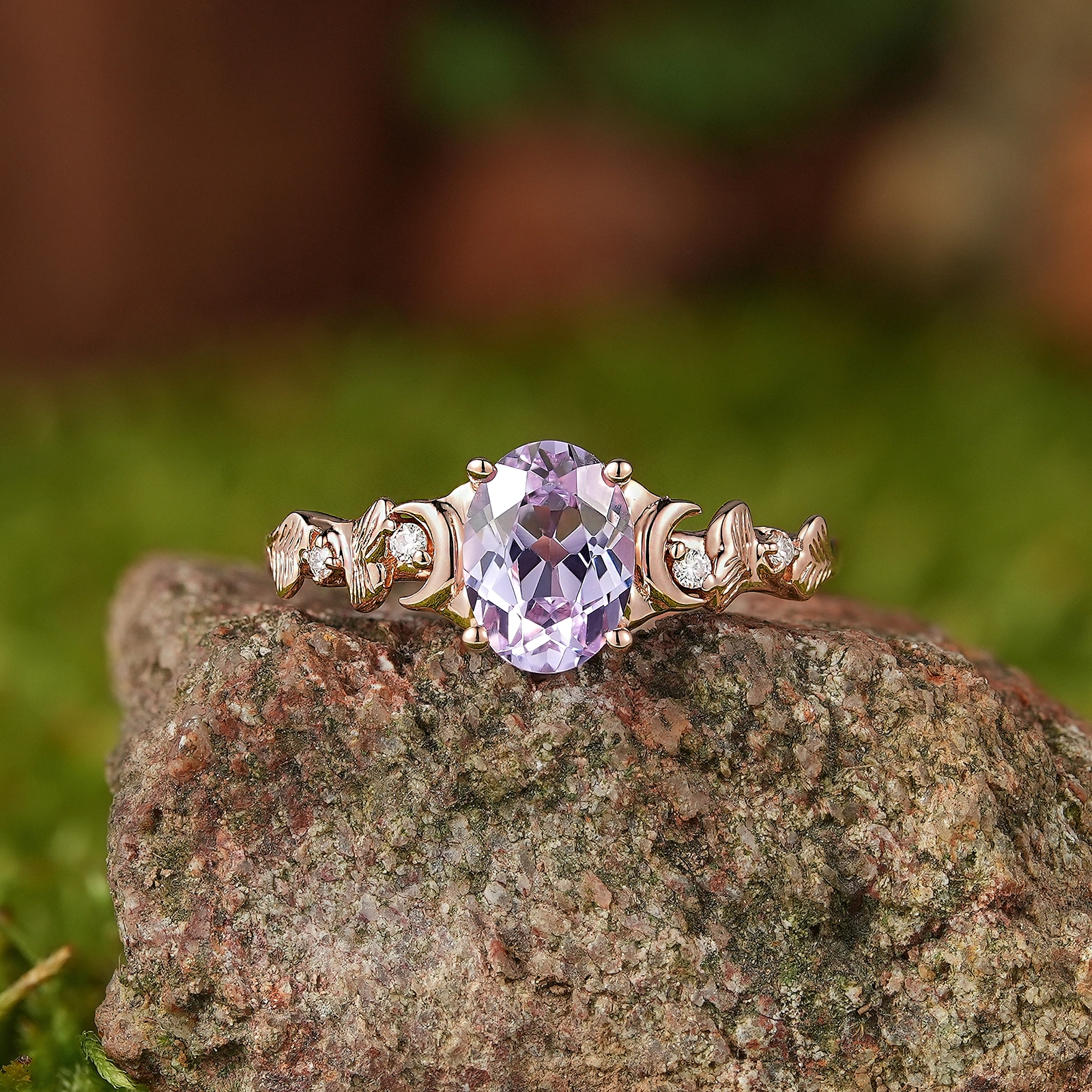 Leaf Inspired | Unique Purple Sapphire Engagement Ring Ginkgo Leaf Design - LCCjewelry