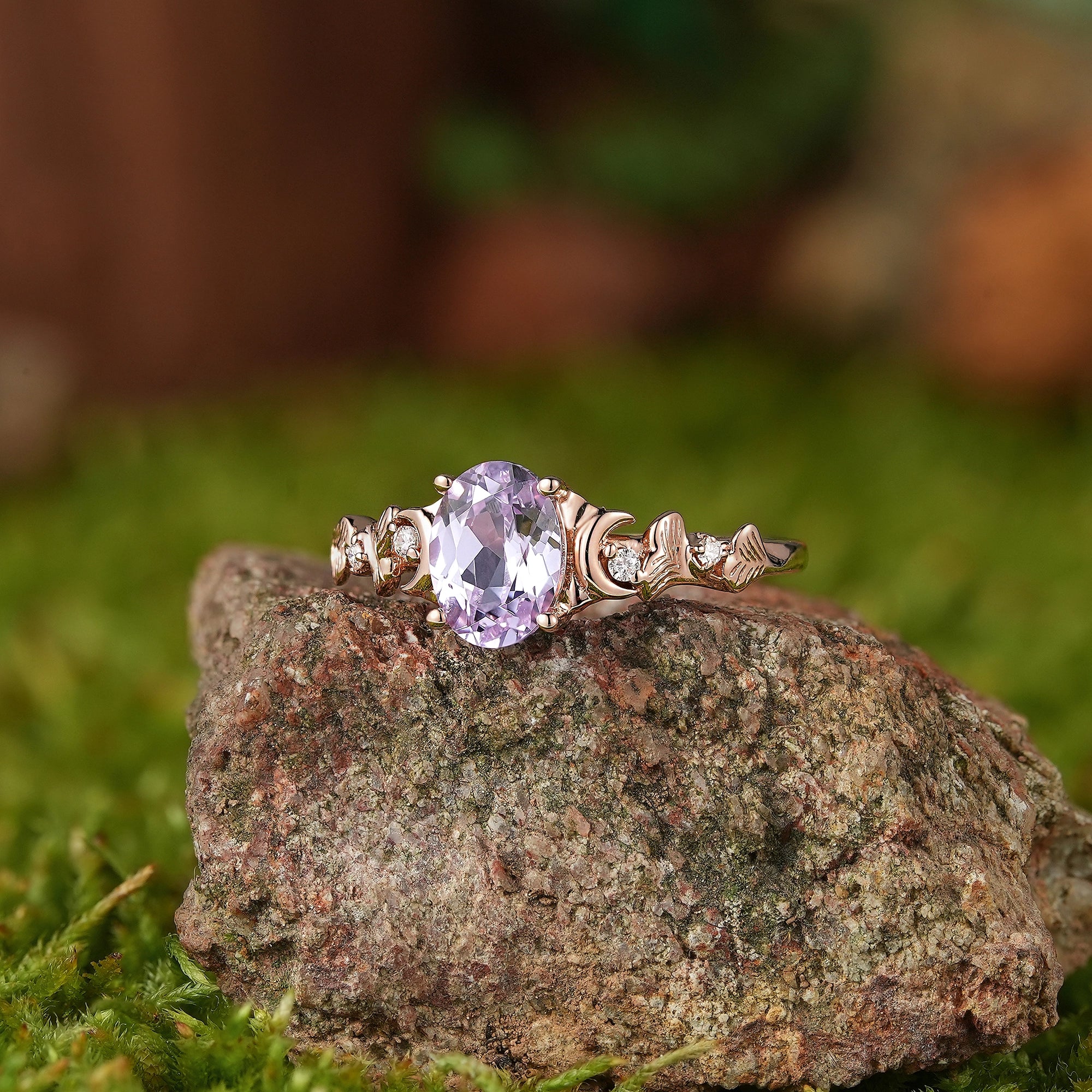 Leaf Inspired | Unique Purple Sapphire Engagement Ring Ginkgo Leaf Design - LCCjewelry