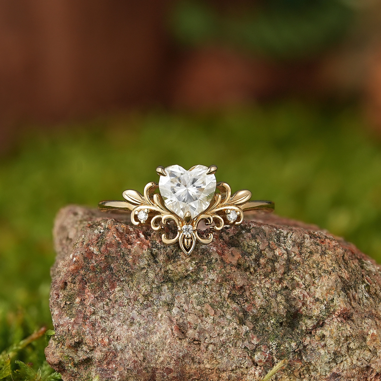 Floral Inspired | Iris Design Heart Cut Moissanite Engagement Ring - LCCjewelry