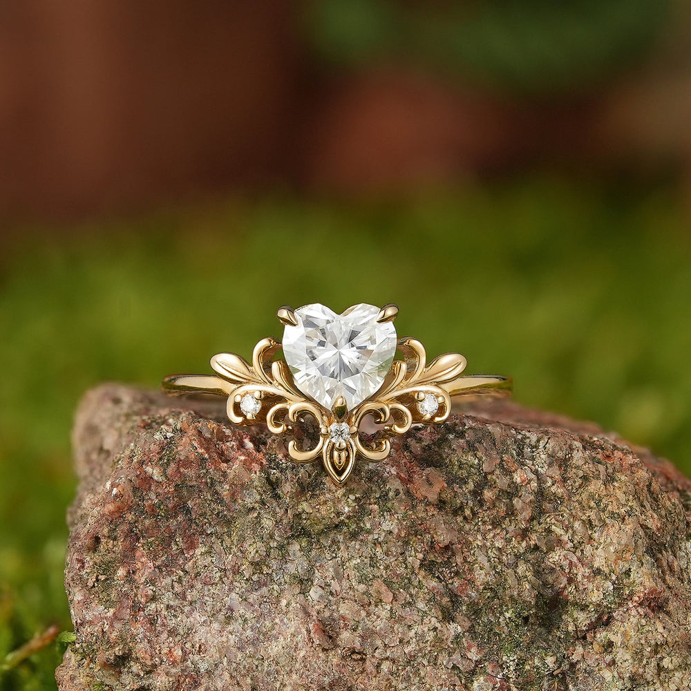 Floral Inspired | Iris Design Heart Cut Moissanite Engagement Ring