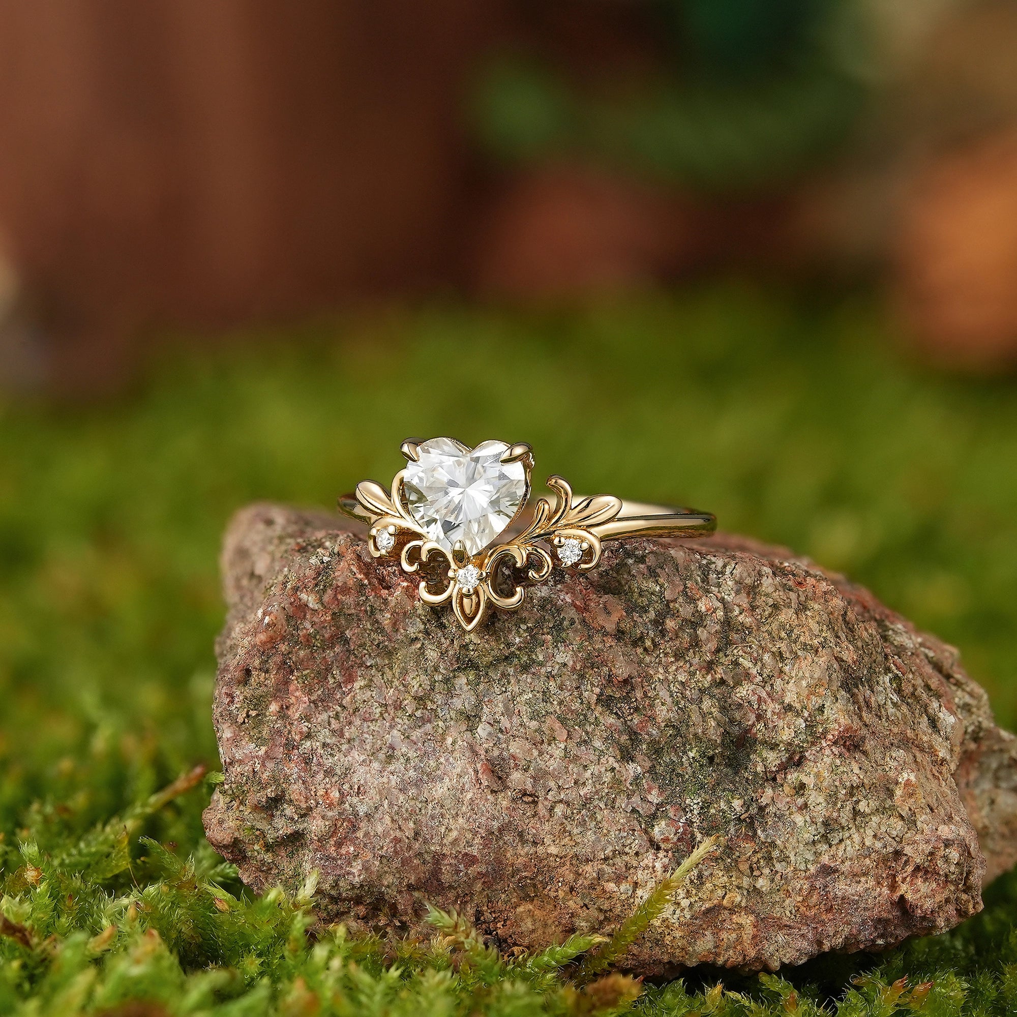 Floral Inspired | Iris Design Heart Cut Moissanite Engagement Ring - LCCjewelry