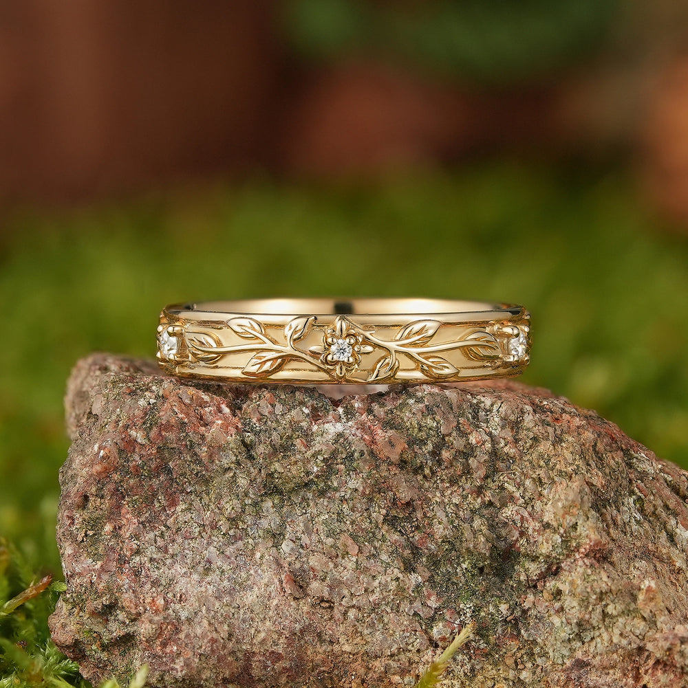 Floral Inspired | Unique Iris Design Moisanite Wedding Band