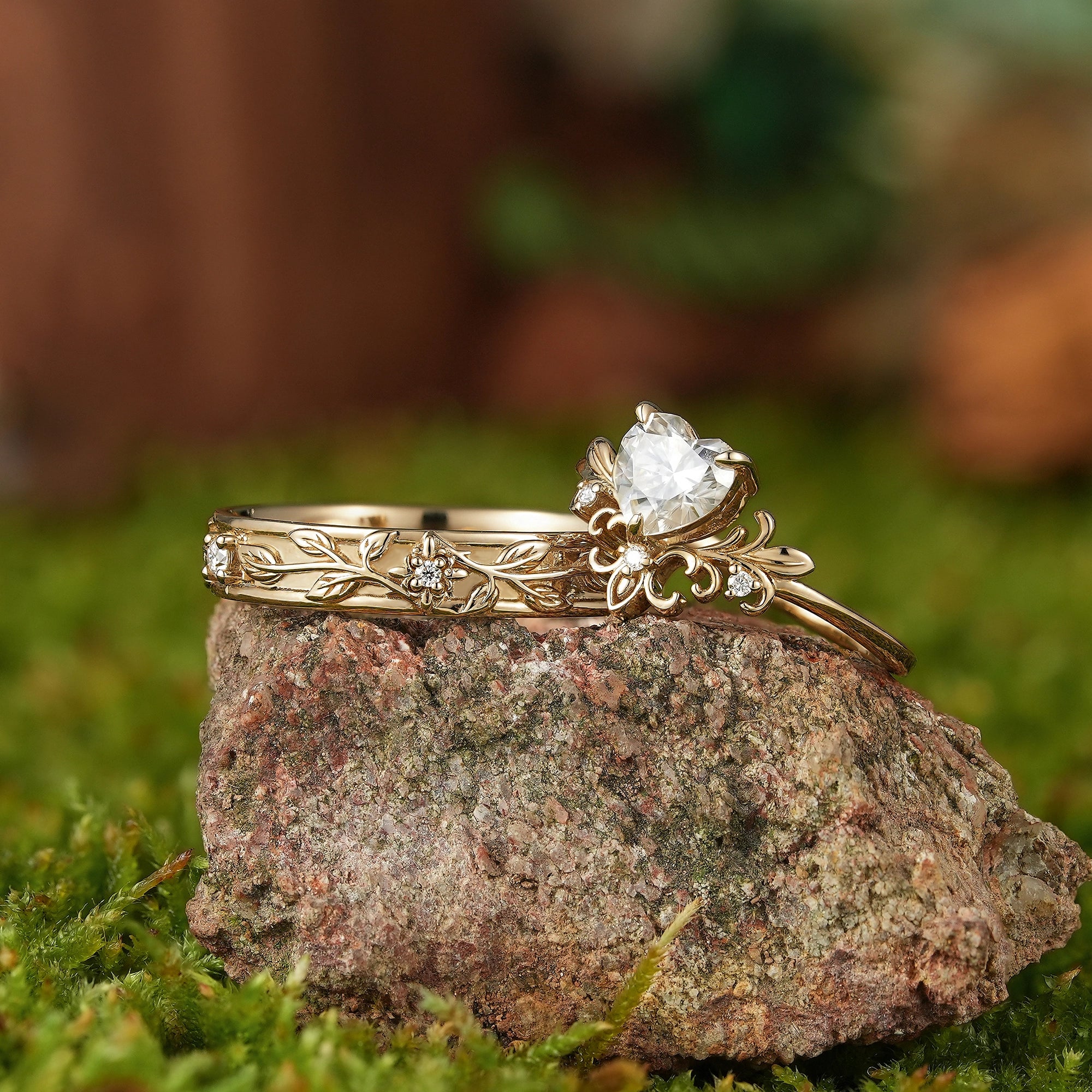 Floral Inspired | 2pcs Iris Design Moissanite Couple Rings - LCCjewelry