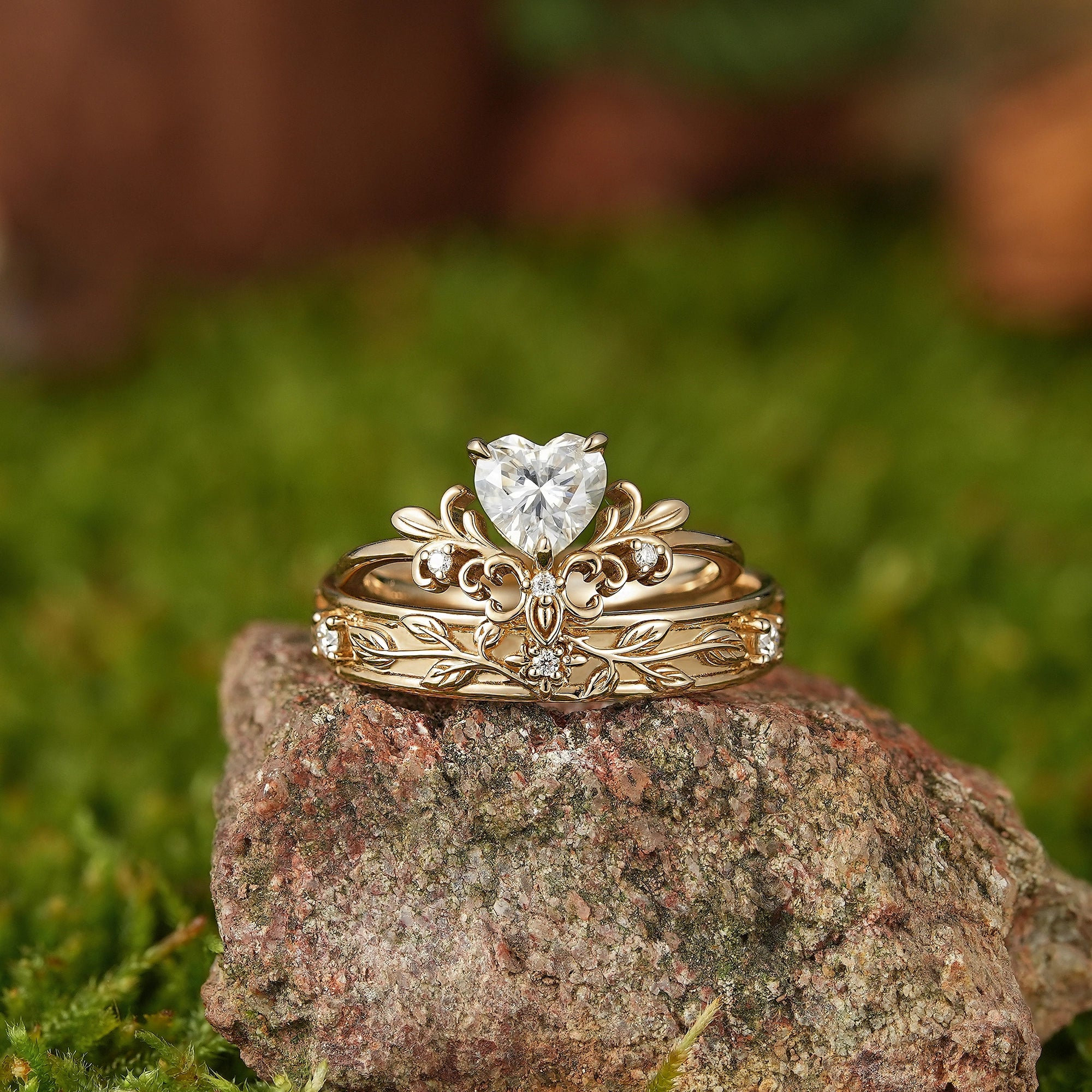 Floral Inspired | 2pcs Iris Design Moissanite Couple Rings - LCCjewelry