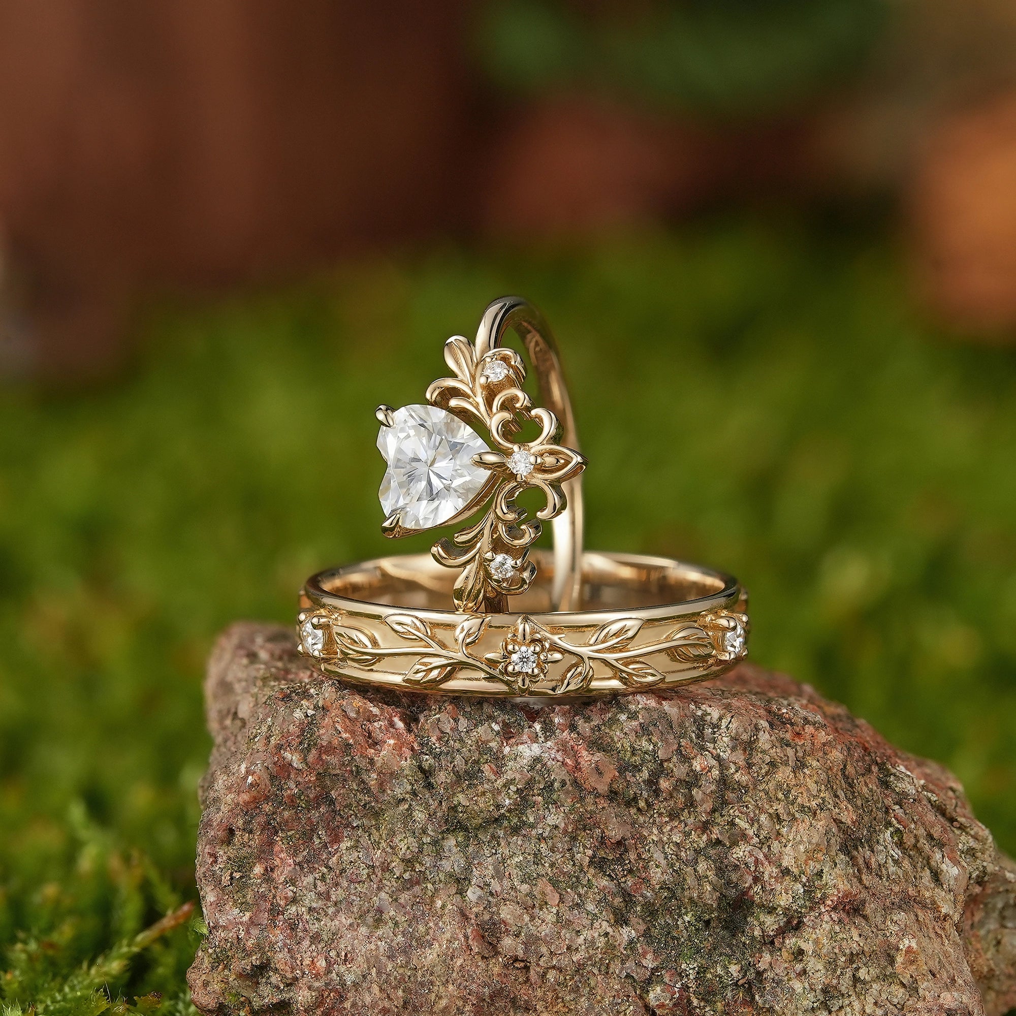 Floral Inspired | 2pcs Iris Design Moissanite Couple Rings - LCCjewelry