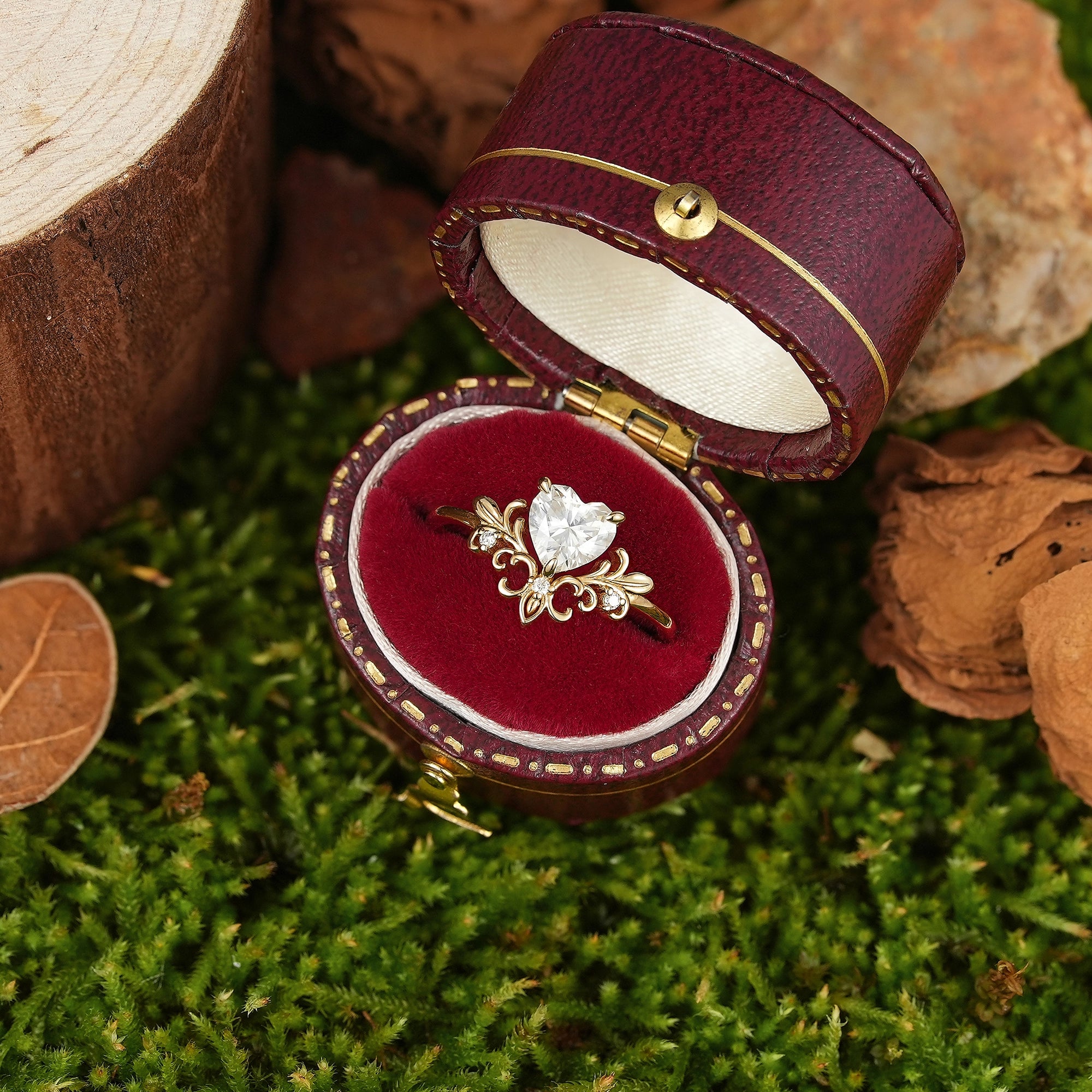 Floral Inspired | Iris Design Heart Cut Moissanite Engagement Ring - LCCjewelry