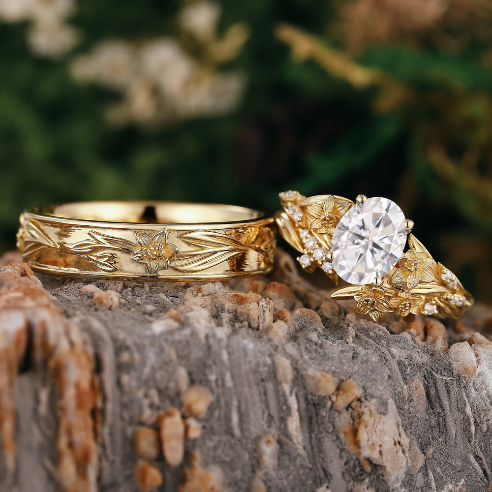 Floral Inspired | 3pcs Daffodils Design Moissanite Couple Rings