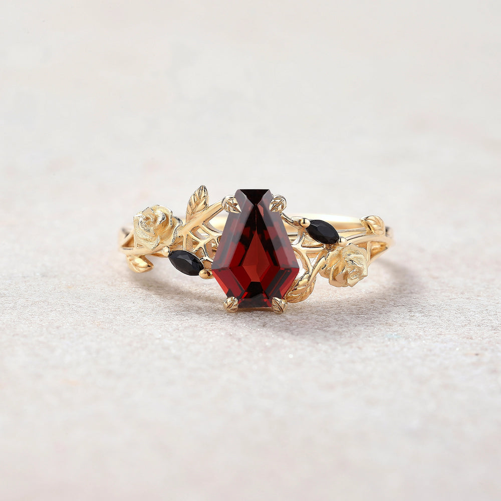 Halloween Theme Design Coffin Cut Ruby Engagement Ring