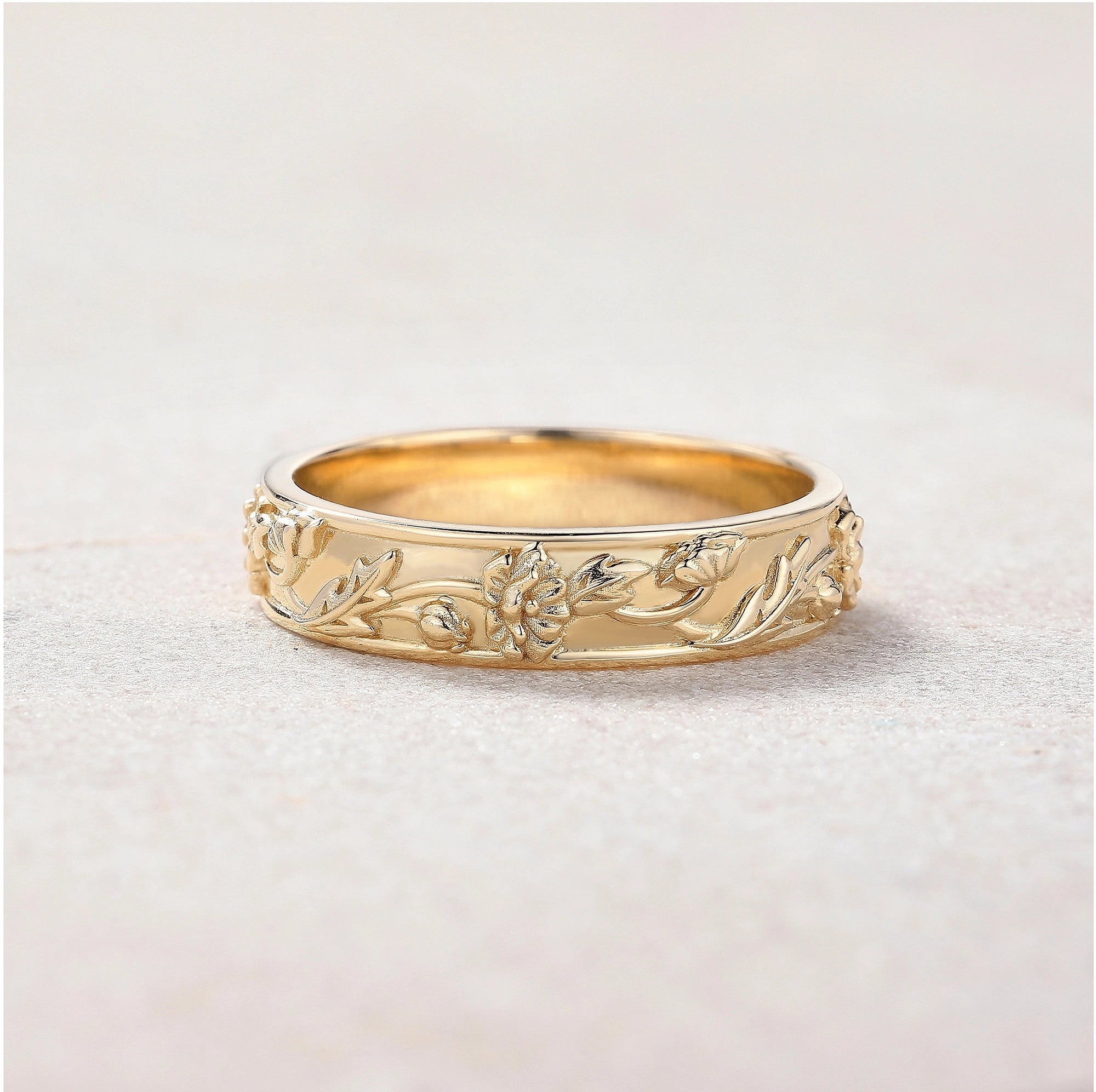 Floral Inspired | Unique Poppy Design Wedding Band