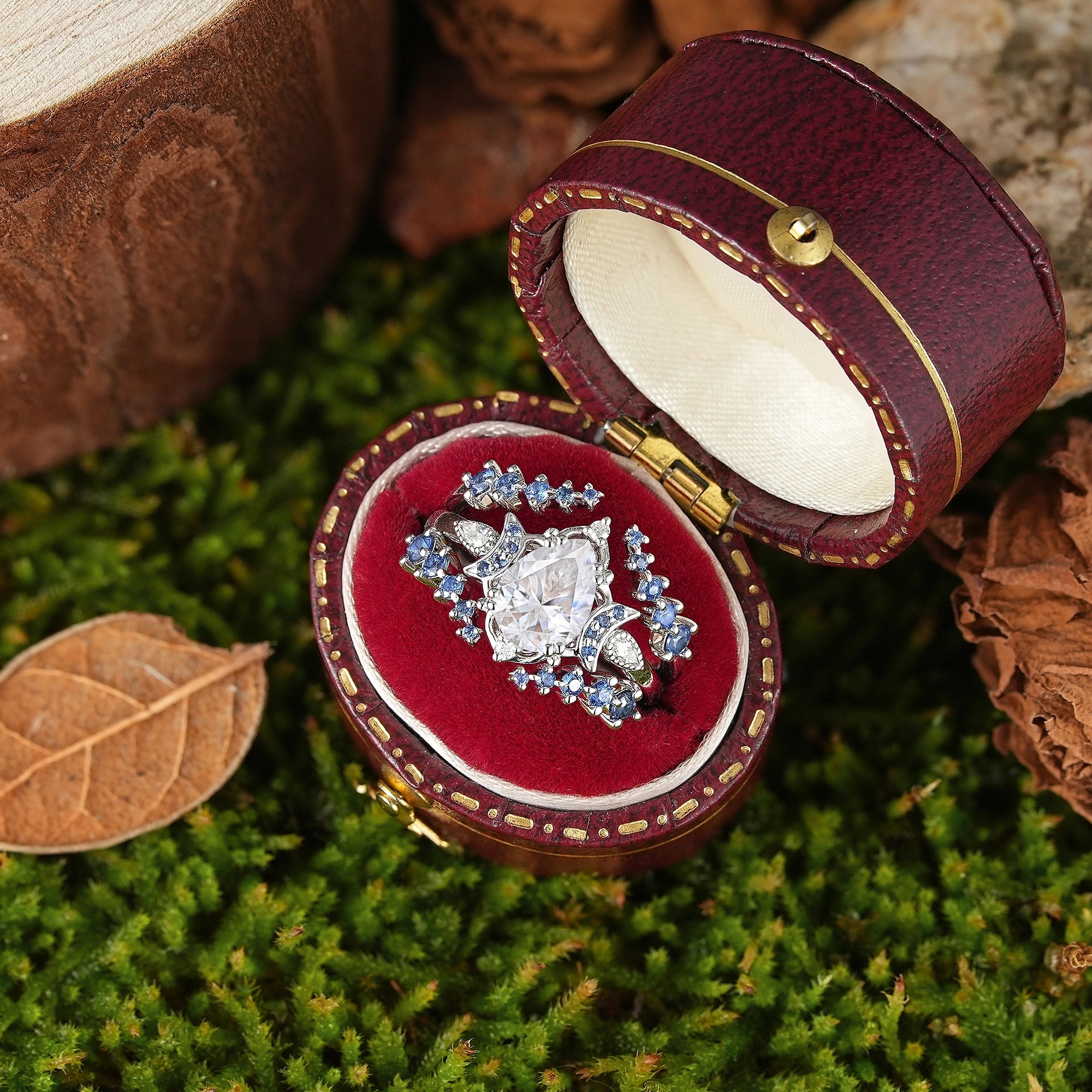 Moon Inspired | 3pcs Moissanite Moon Design Engagement Ring Set - LCCjewelry