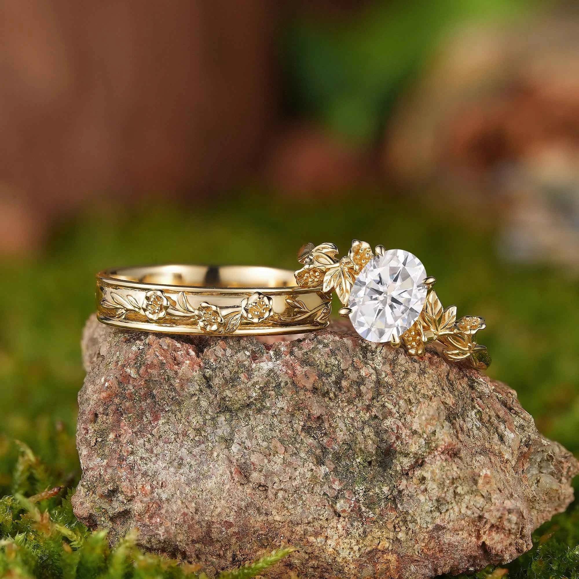 Floral Inspired | 2pcs Moning Glory Design Moissanite Couple Rings