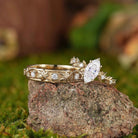 Leaf Inspired| 2pcs Olive Leaf Design Moss Agate Couple Ring Set