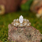 Leaf Inspired| 2pcs Olive Leaf Design Moss Agate Couple Ring Set