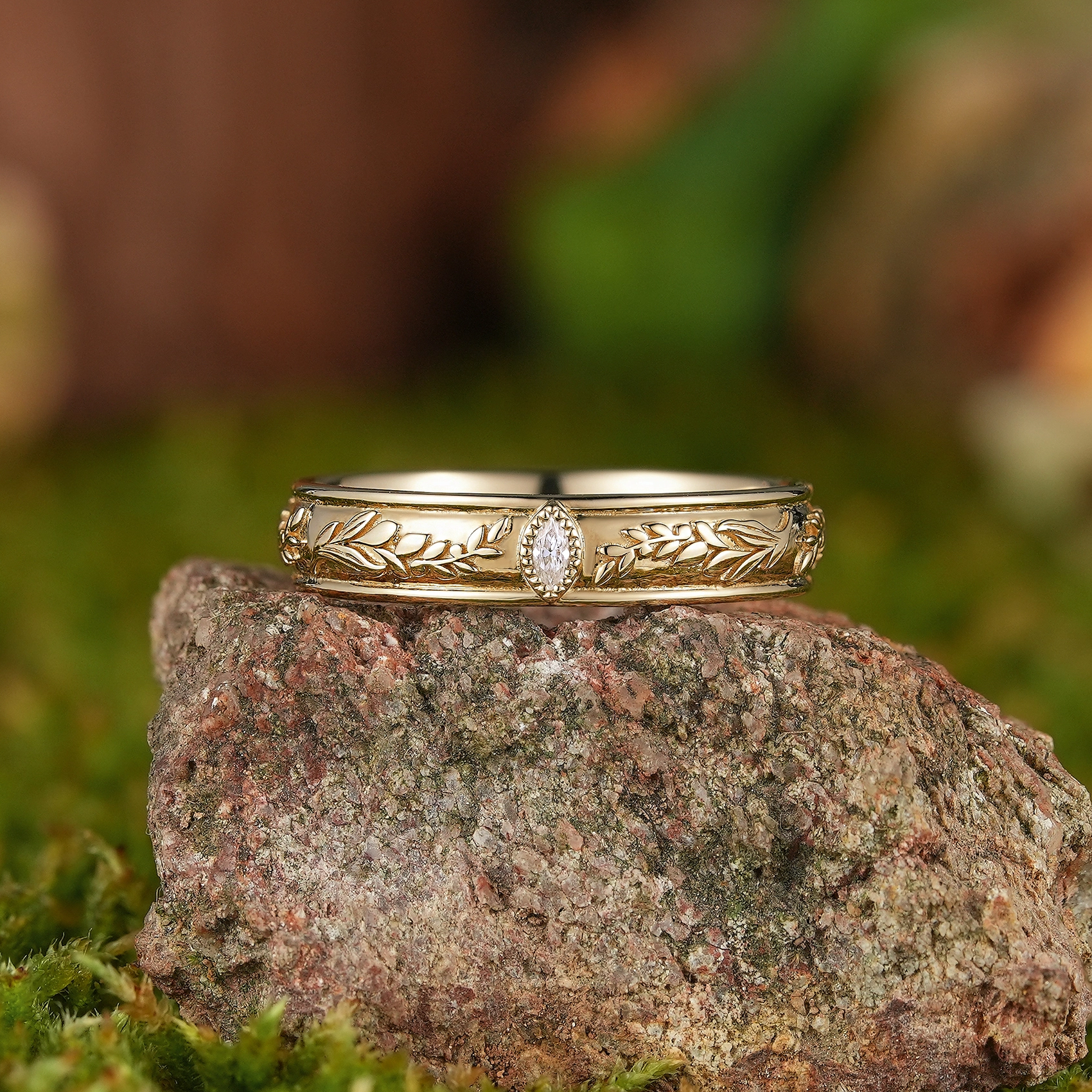 Floral Inspired | Lavender Design Moissanite Wedding Band - LCCjewelry