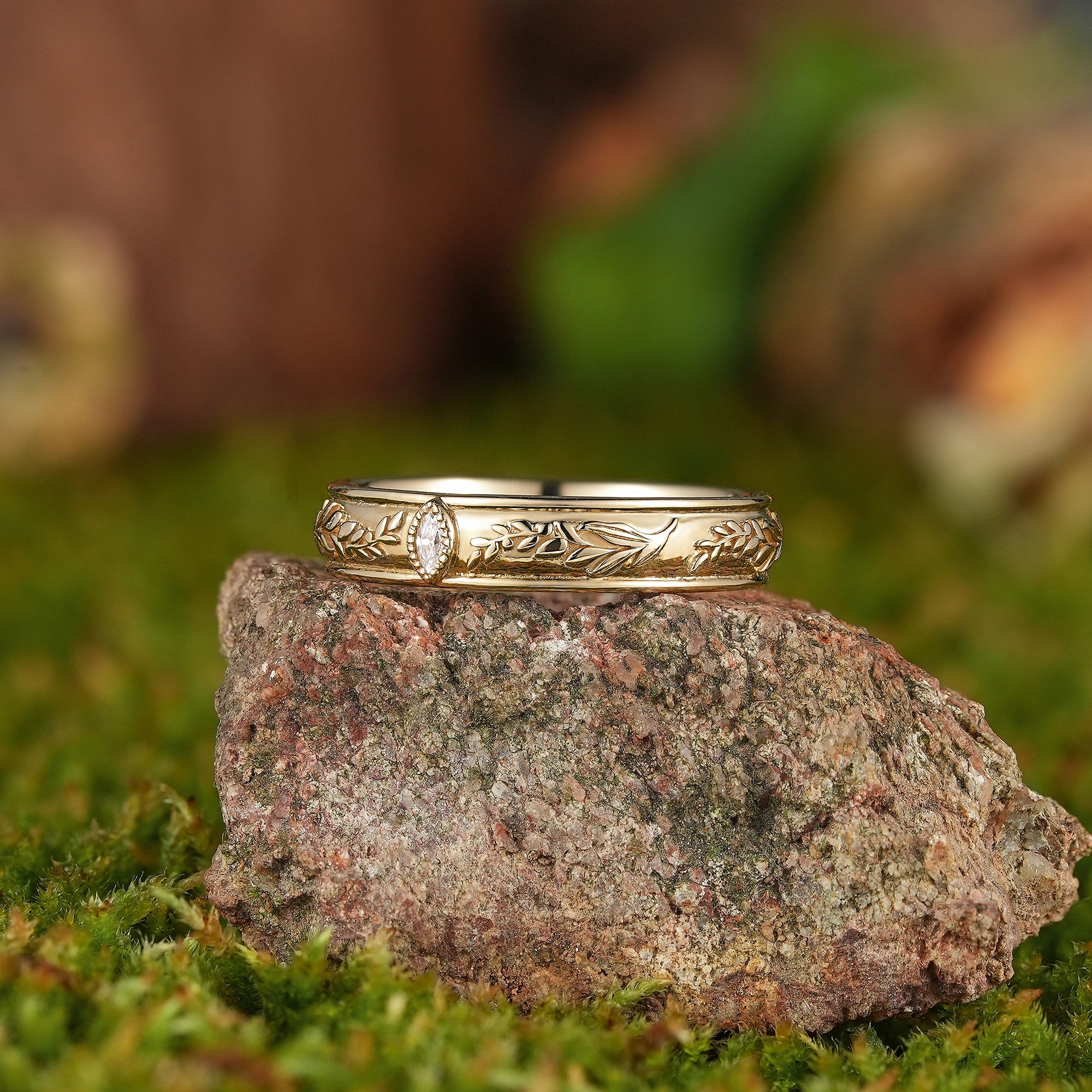 Floral Inspired | Lavender Design Moissanite Wedding Band - LCCjewelry
