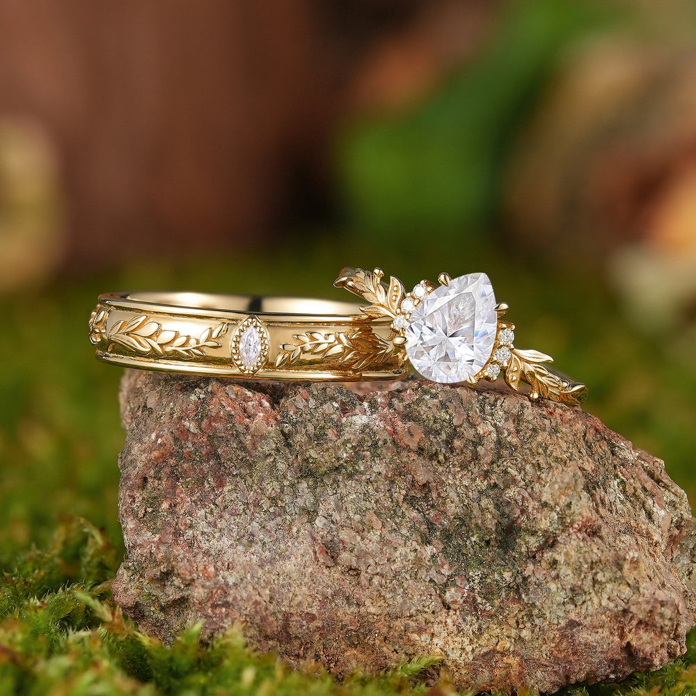 Floral Inspired | 2pcs Lavender Design Moissanite Couple Rings