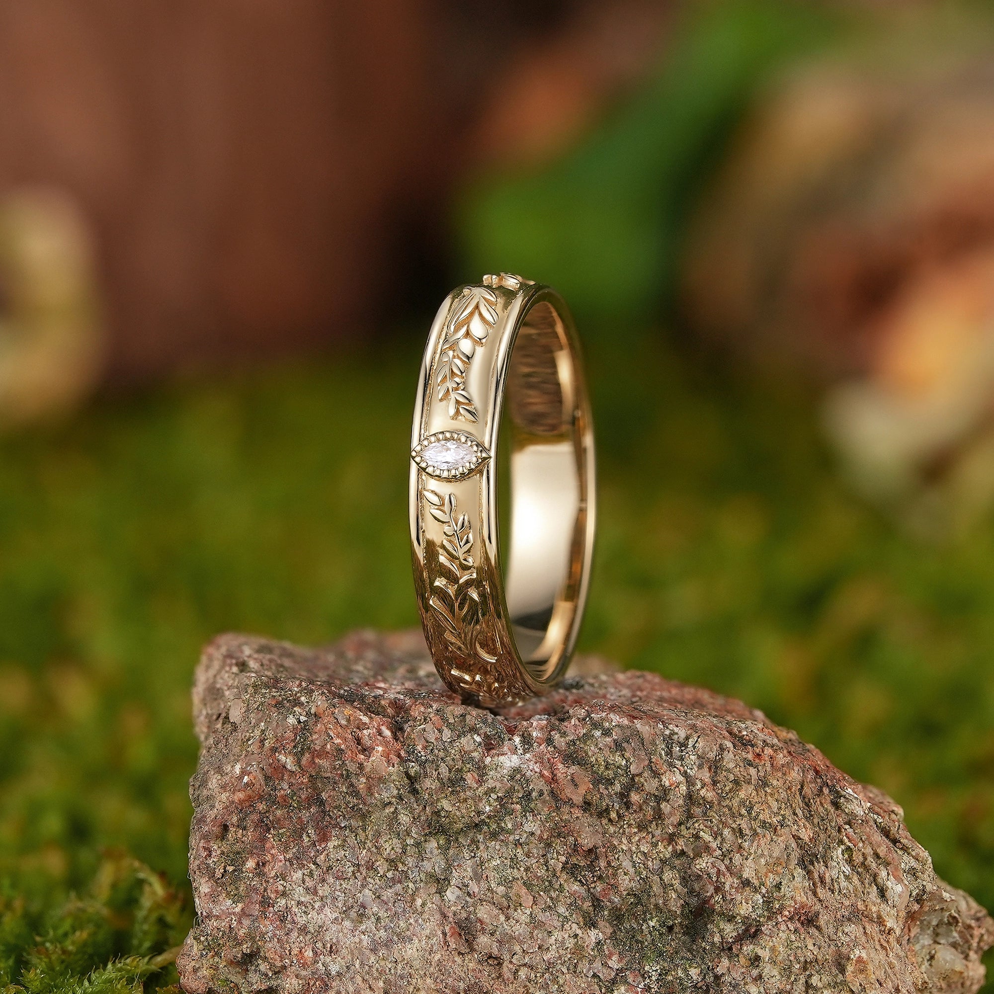 Floral Inspired | Lavender Design Moissanite Wedding Band - LCCjewelry