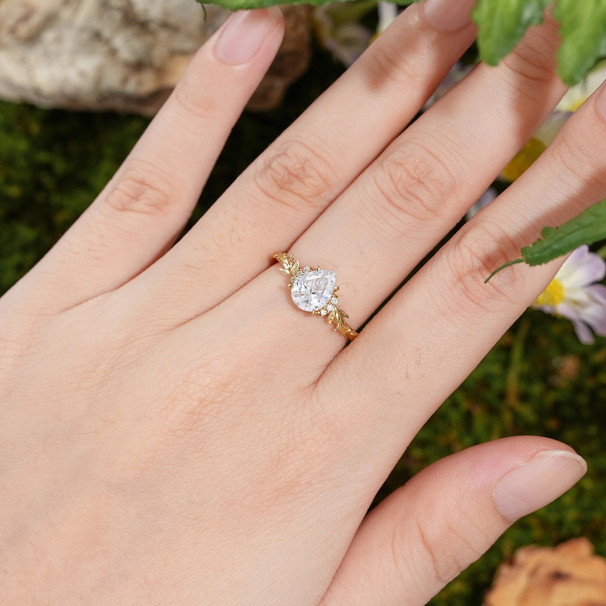 Floral Inspired | Lavender Design Moissanite Engagement Ring - LCCjewelry