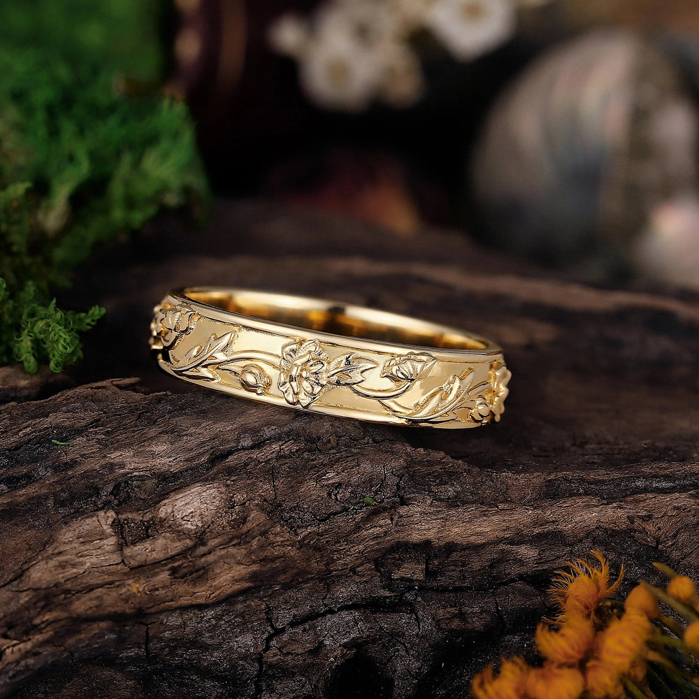 Floral Inspired | Unique Poppy Design Wedding Band