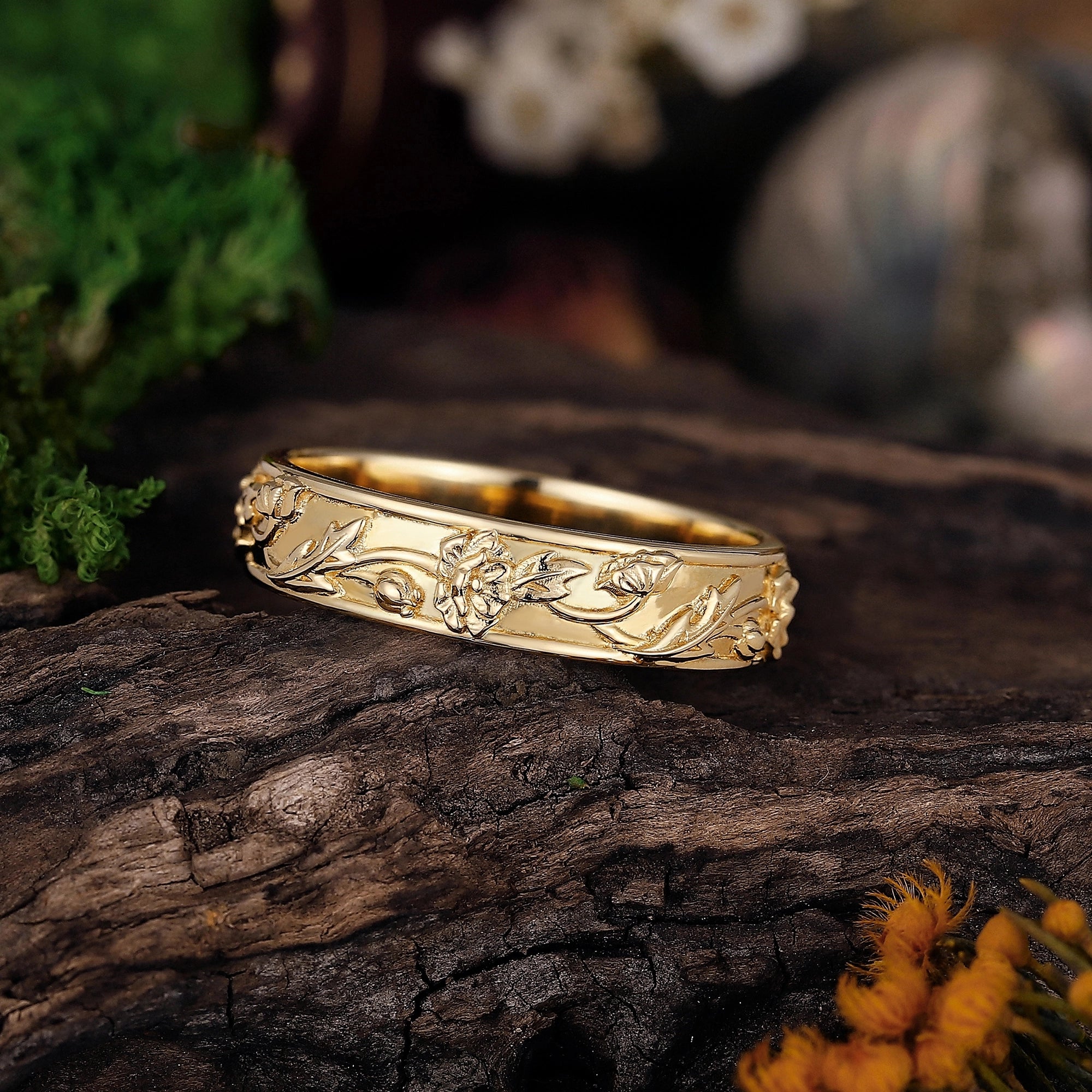 Floral Inspired | Unique Poppy Design Wedding Band