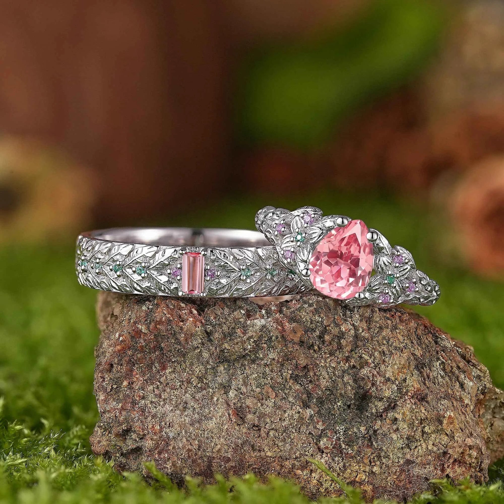 Leaf Inspired | 2pcs Papalacha Leaf Clover Design Couple Rings Set