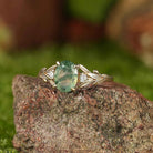 Leaf Inspired | Oak Leaf and Berry Design Moss Agate Engagement Ring