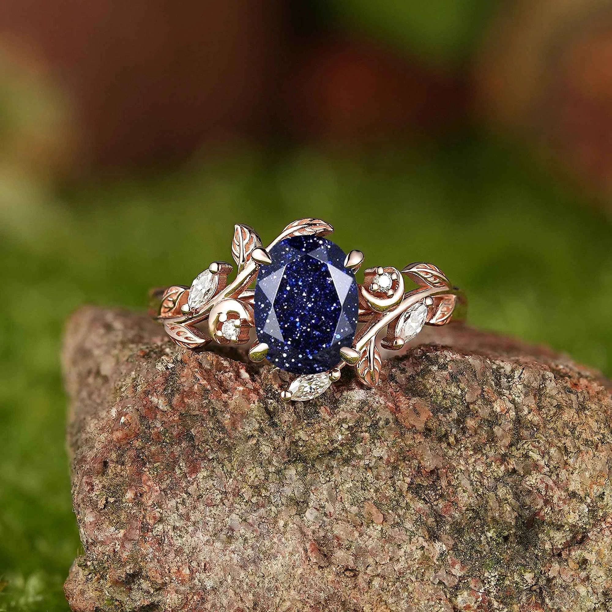 LCCjewelry | Sapphire Leaf and Moon Engagement Ring