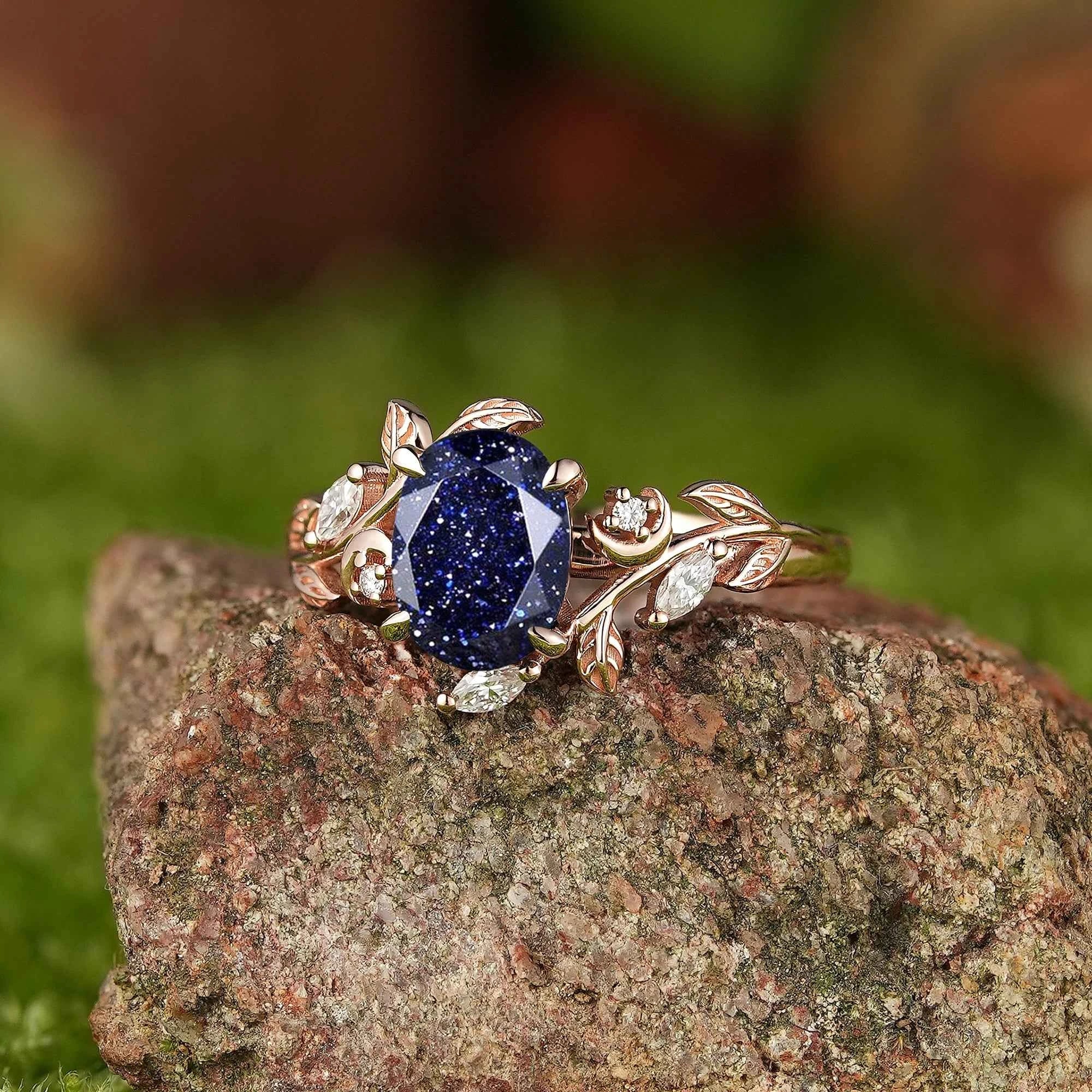 LCCjewelry | Sapphire Leaf and Moon Engagement Ring