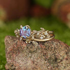 LCCjewelry | Nature Inspired Leaf Floral Alexandrite Wedding Ring Set