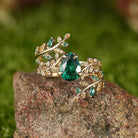 LCCjewelry | Vintage pear cut emerald engagement ring set
