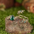 LCCjewelry | Vintage pear cut emerald engagement ring set