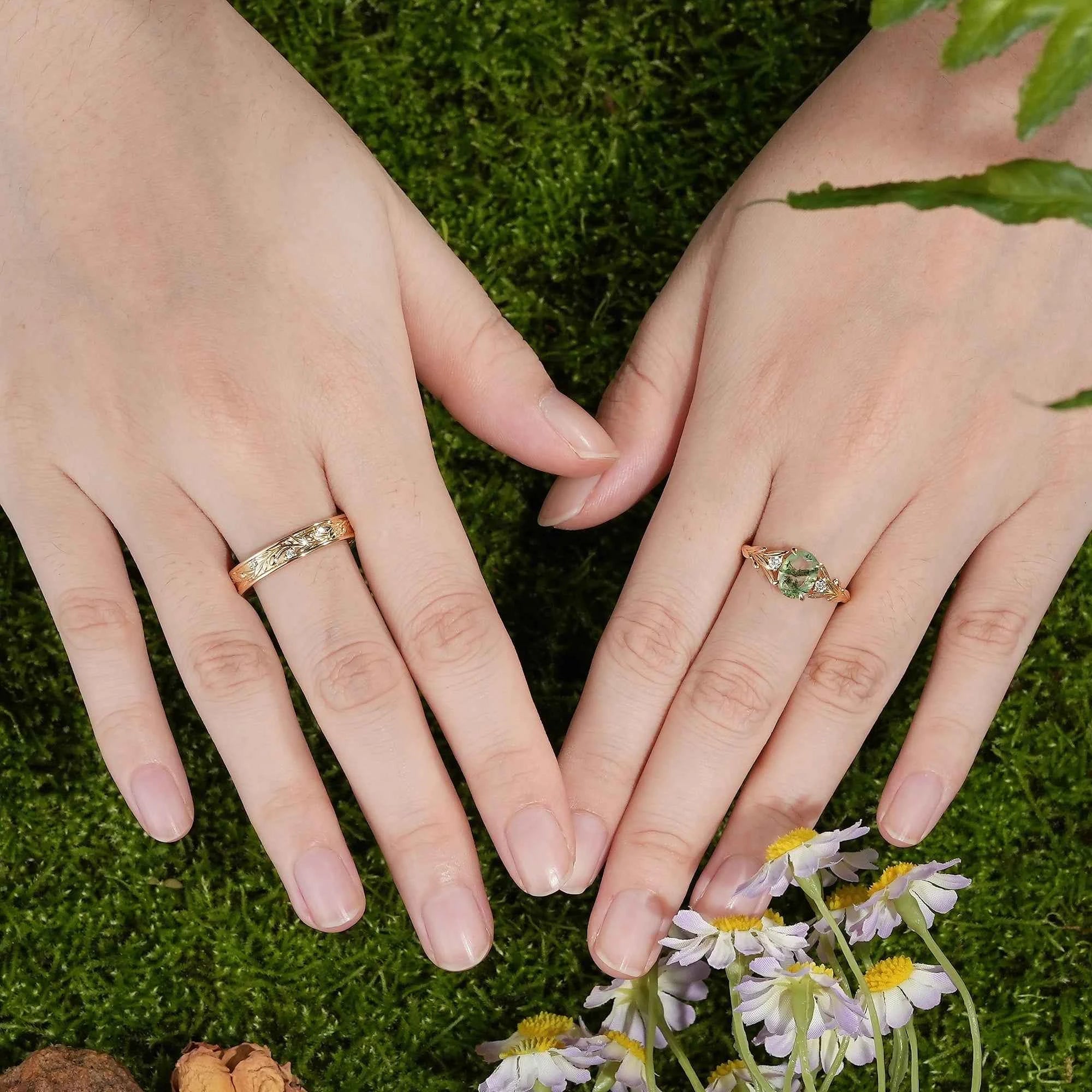 Leaf Inspired| 2pcs Ivy Leaf Design Moissanite Couple Ring Set