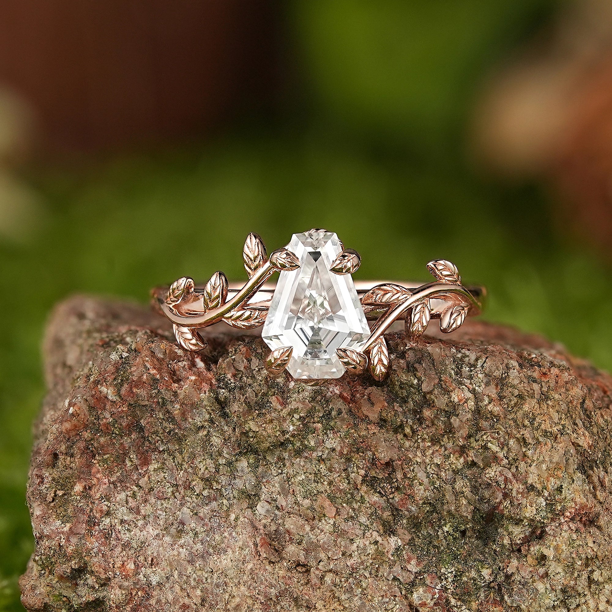 LCCjewelry | Nature Inspired Coffin Cut Moissanite Engagement Ring - LCCjewelry