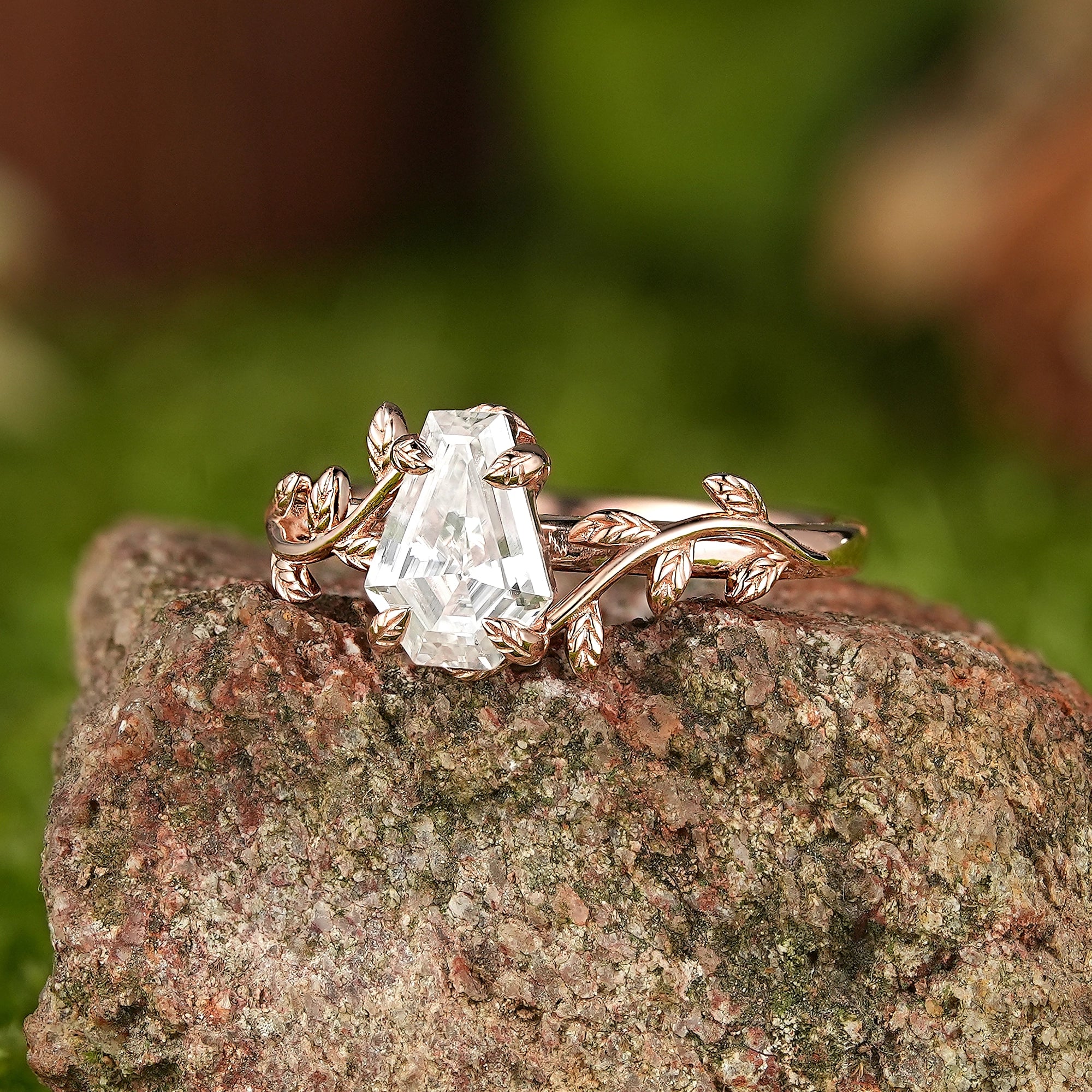 LCCjewelry | Nature Inspired Coffin Cut Moissanite Engagement Ring - LCCjewelry