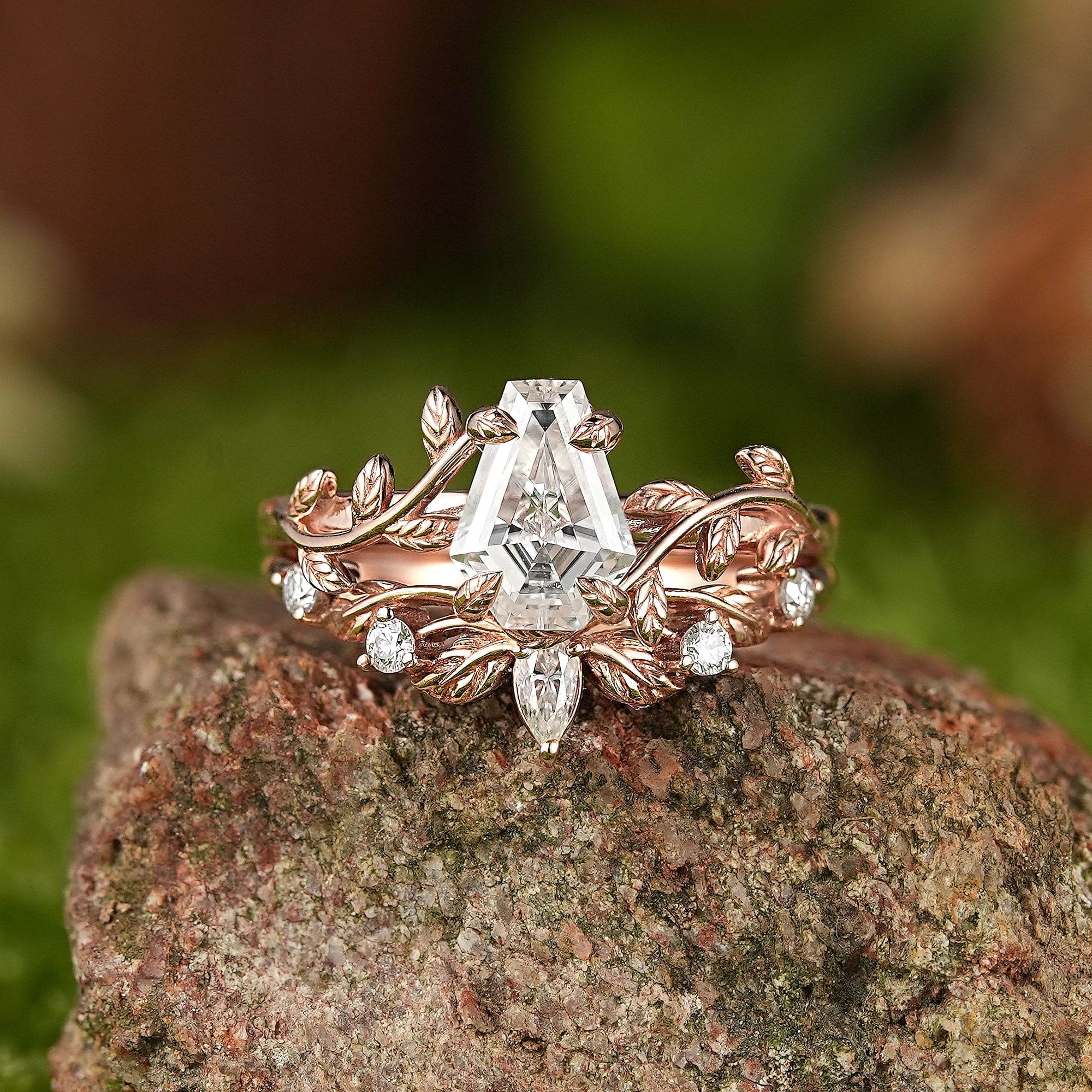 LCCjewelry | Unique coffin cut moissanite engagement ring set 2pcs - LCCjewelry