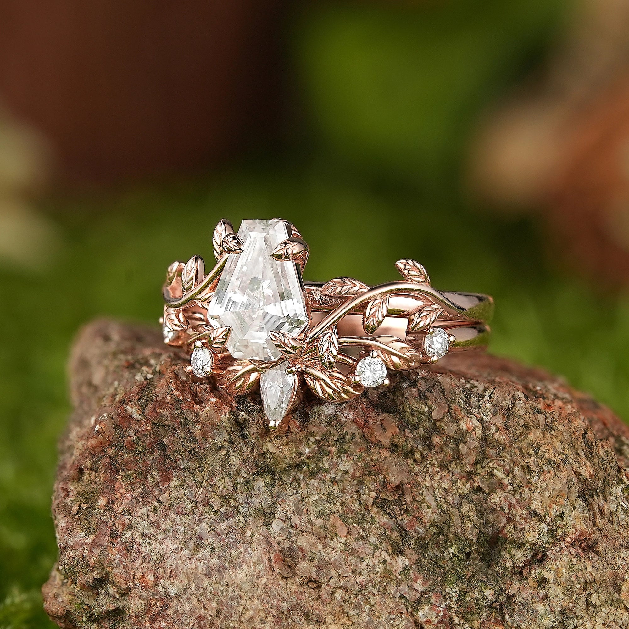 LCCjewelry | Unique coffin cut moissanite engagement ring set 2pcs - LCCjewelry
