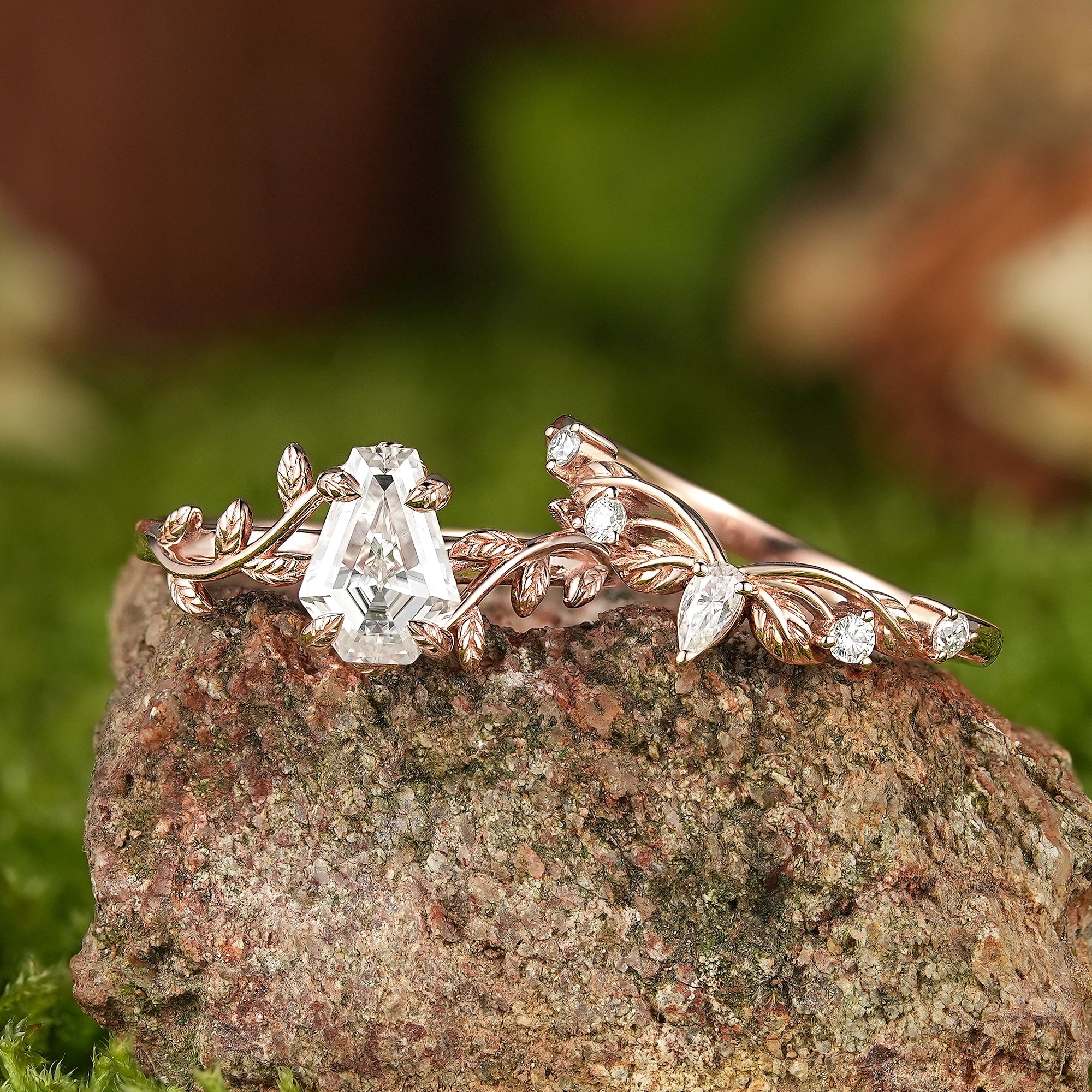 LCCjewelry | Unique coffin cut moissanite engagement ring set 2pcs - LCCjewelry