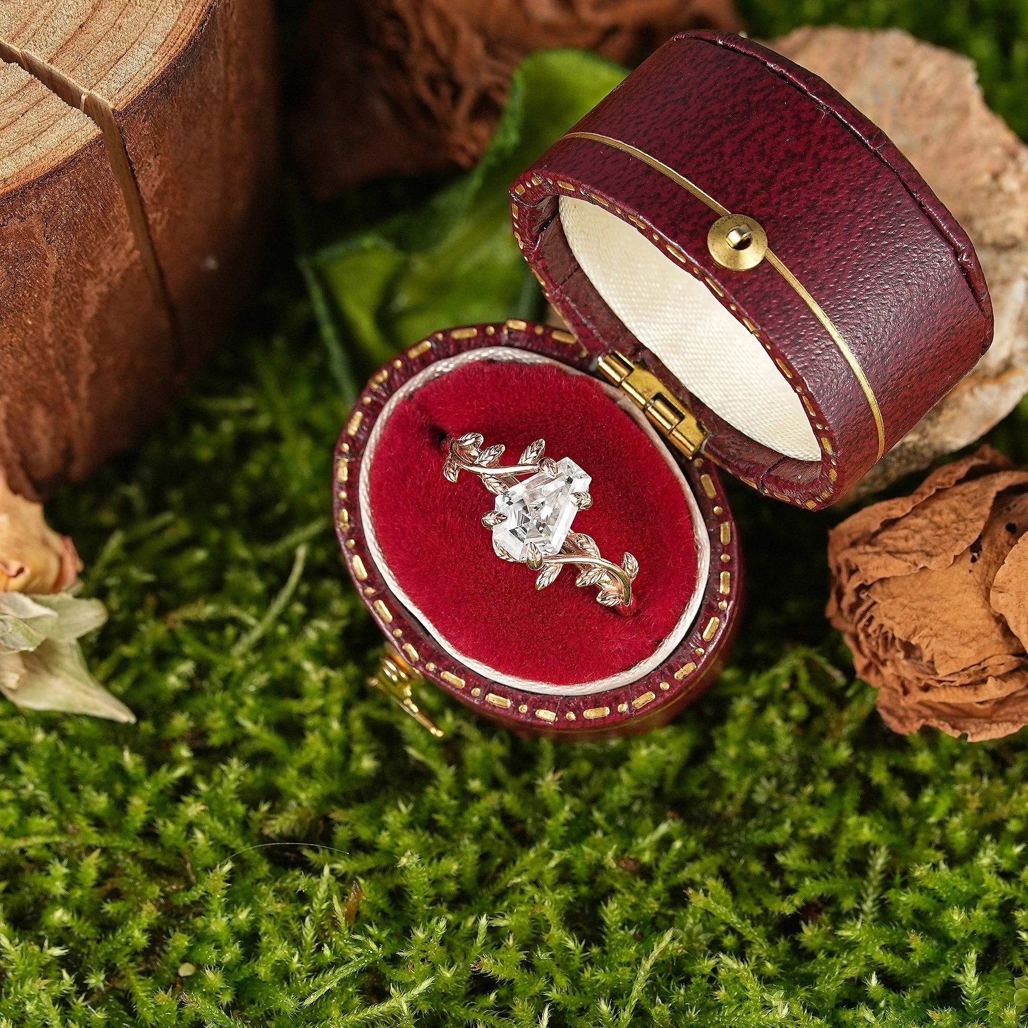 LCCjewelry | Nature Inspired Coffin Cut Moissanite Engagement Ring - LCCjewelry