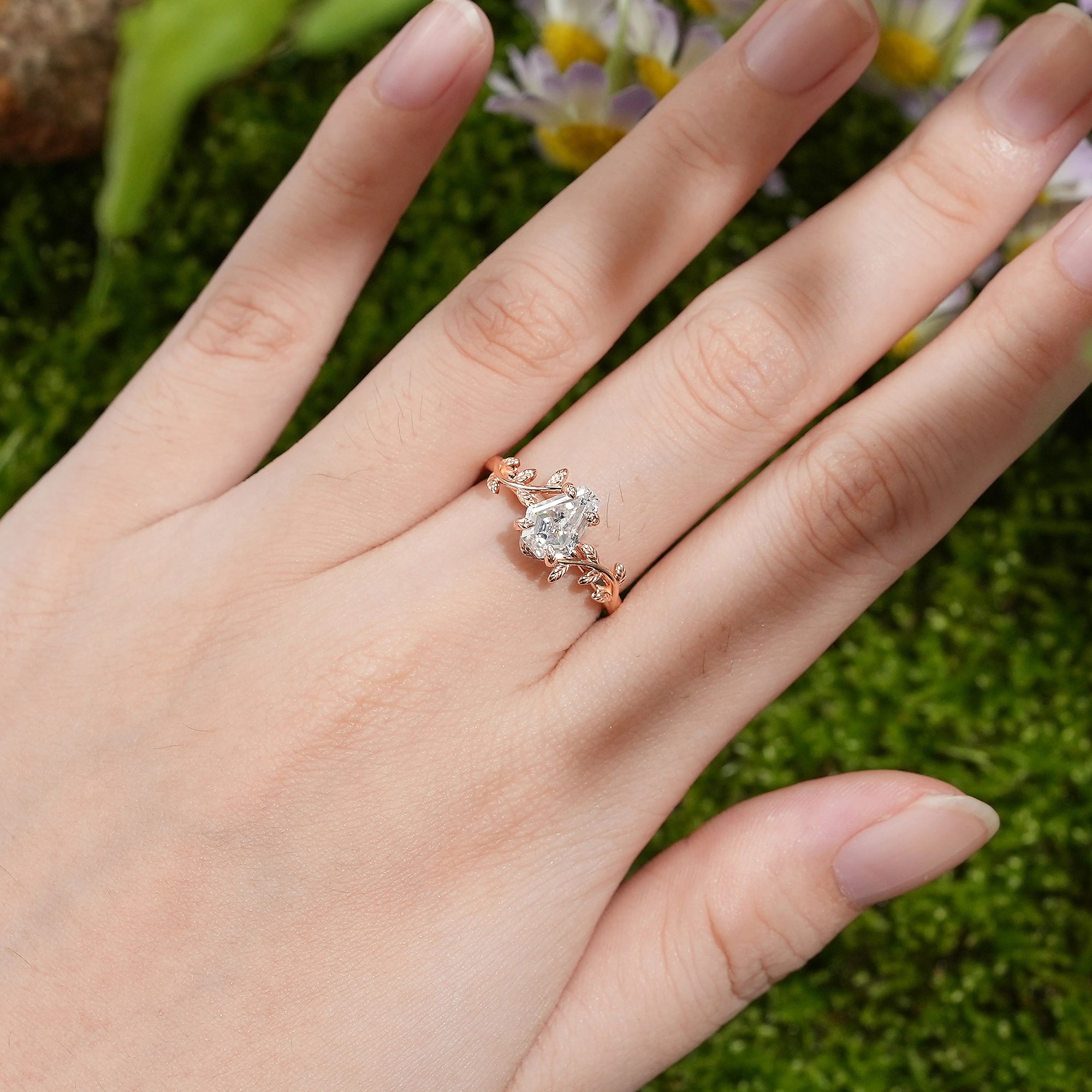 LCCjewelry | Nature Inspired Coffin Cut Moissanite Engagement Ring - LCCjewelry