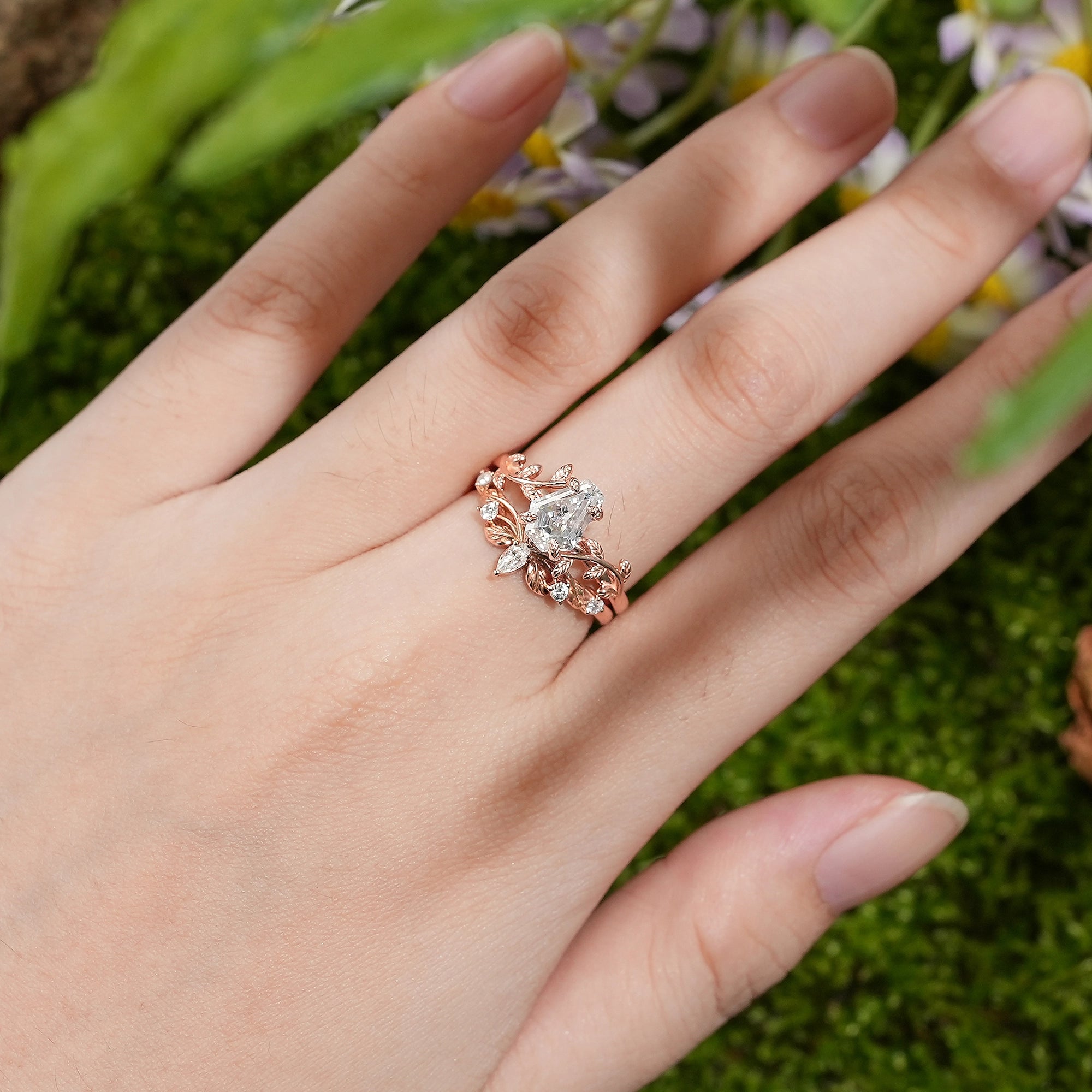 LCCjewelry | Unique coffin cut moissanite engagement ring set 2pcs - LCCjewelry