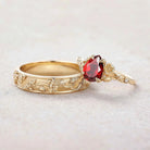 Floral Inspired | 2pcs Poppy Design Ruby Couple Rings Set