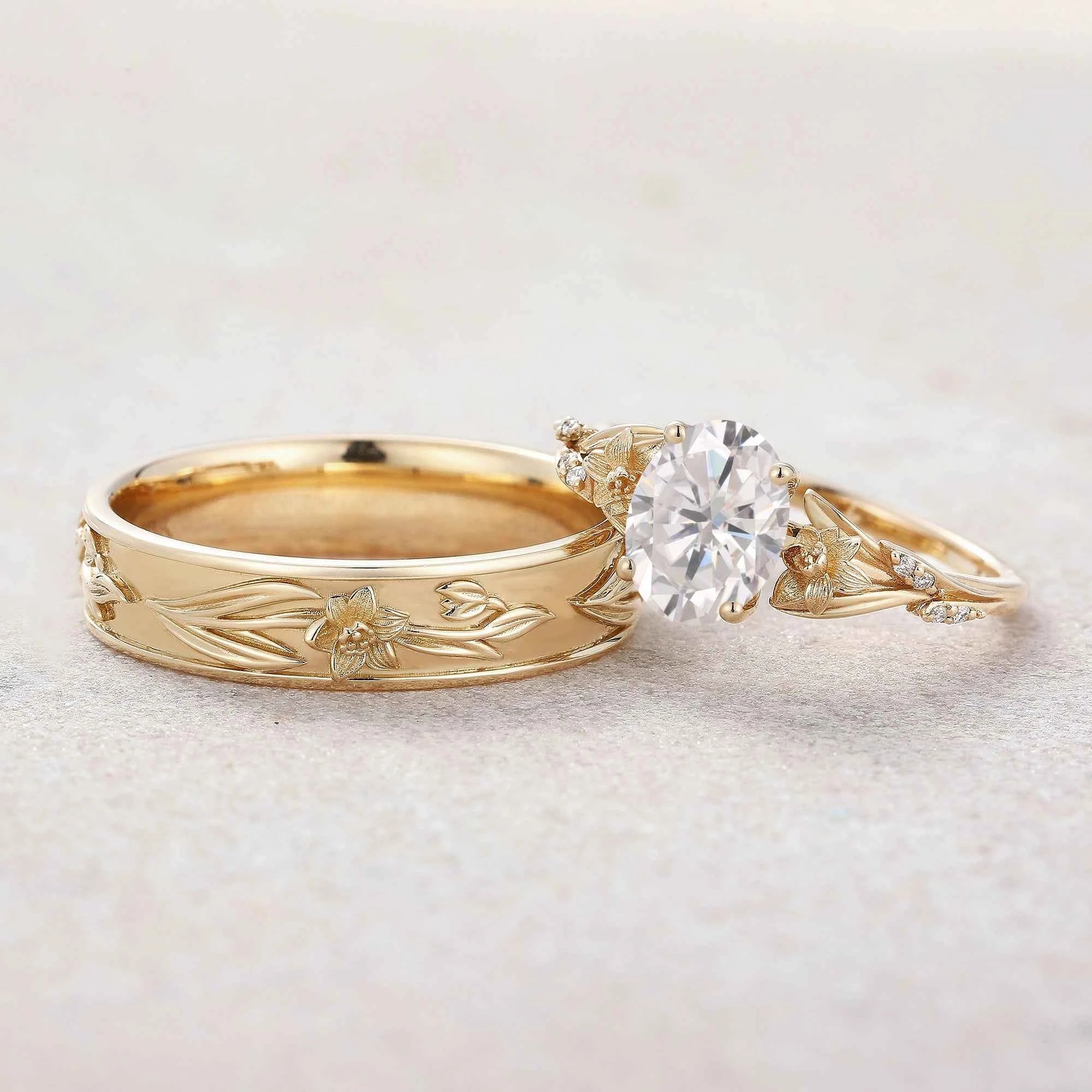Floral Inspired | 2pcs Daffodils Design Moissanite Couple Rings