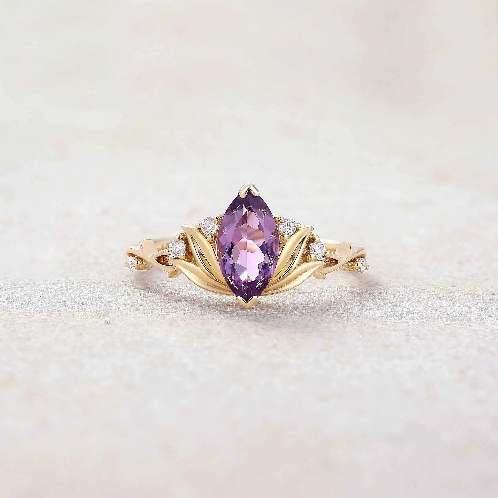 Floral Inspired | Water Lily Design Amethyst Engagement Ring