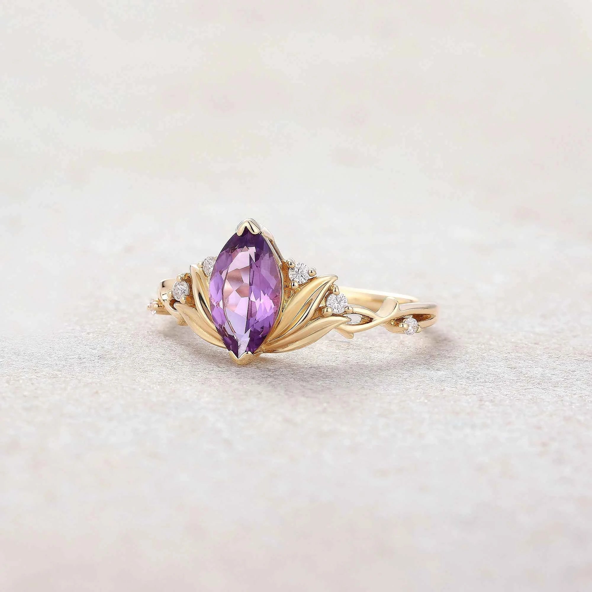 Floral Inspired | Water Lily Design Amethyst Engagement Ring