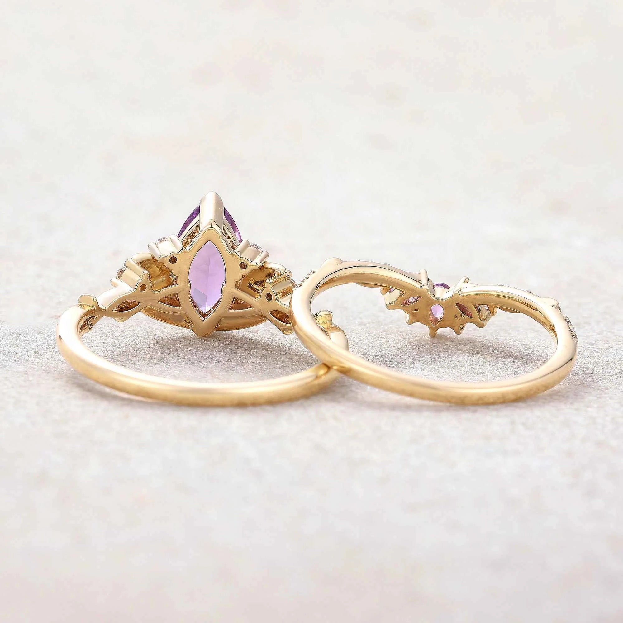 Floral Inspired | Amethyst Water Lily Engagement Ring Set
